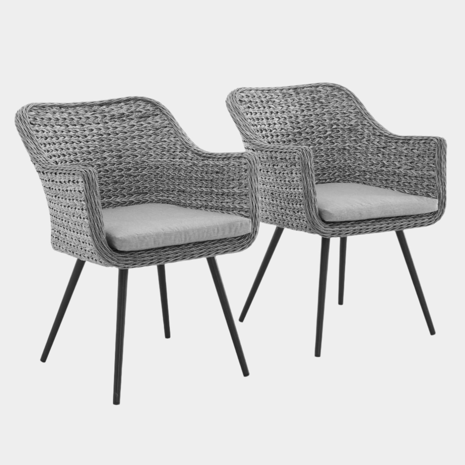 Endeavor Outdoor Patio Wicker Rattan Dining Armchair Set of 2 in Gray Gray