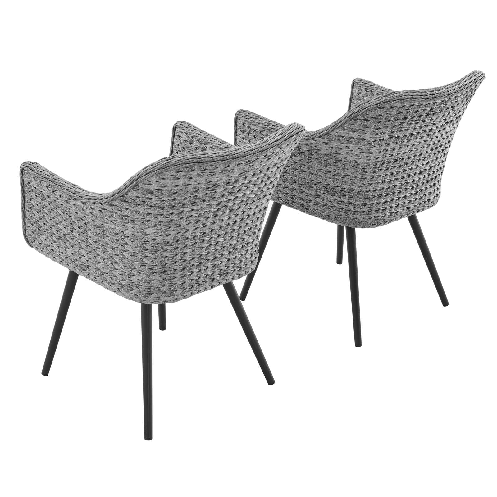 Endeavor Outdoor Patio Wicker Rattan Dining Armchair Set of 2 in Gray Gray