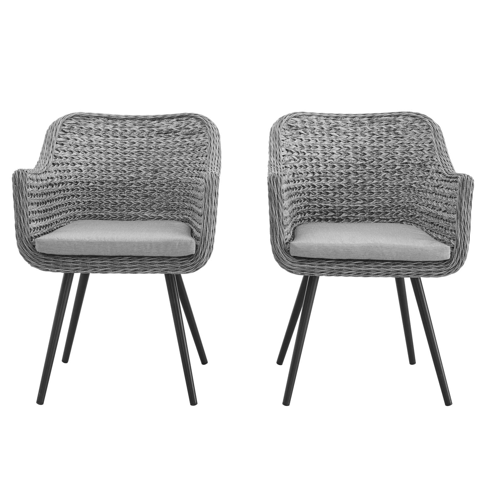 Endeavor Outdoor Patio Wicker Rattan Dining Armchair Set of 2 in Gray Gray