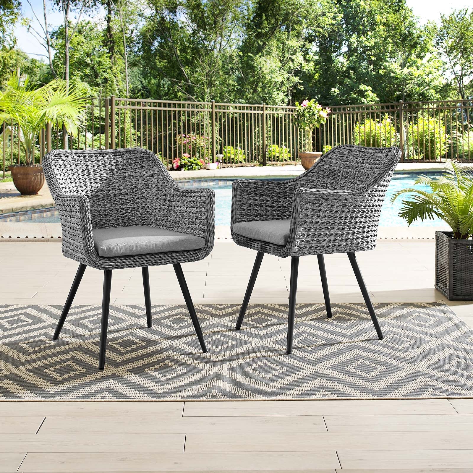 Endeavor Outdoor Patio Wicker Rattan Dining Armchair Set of 2 in Gray Gray