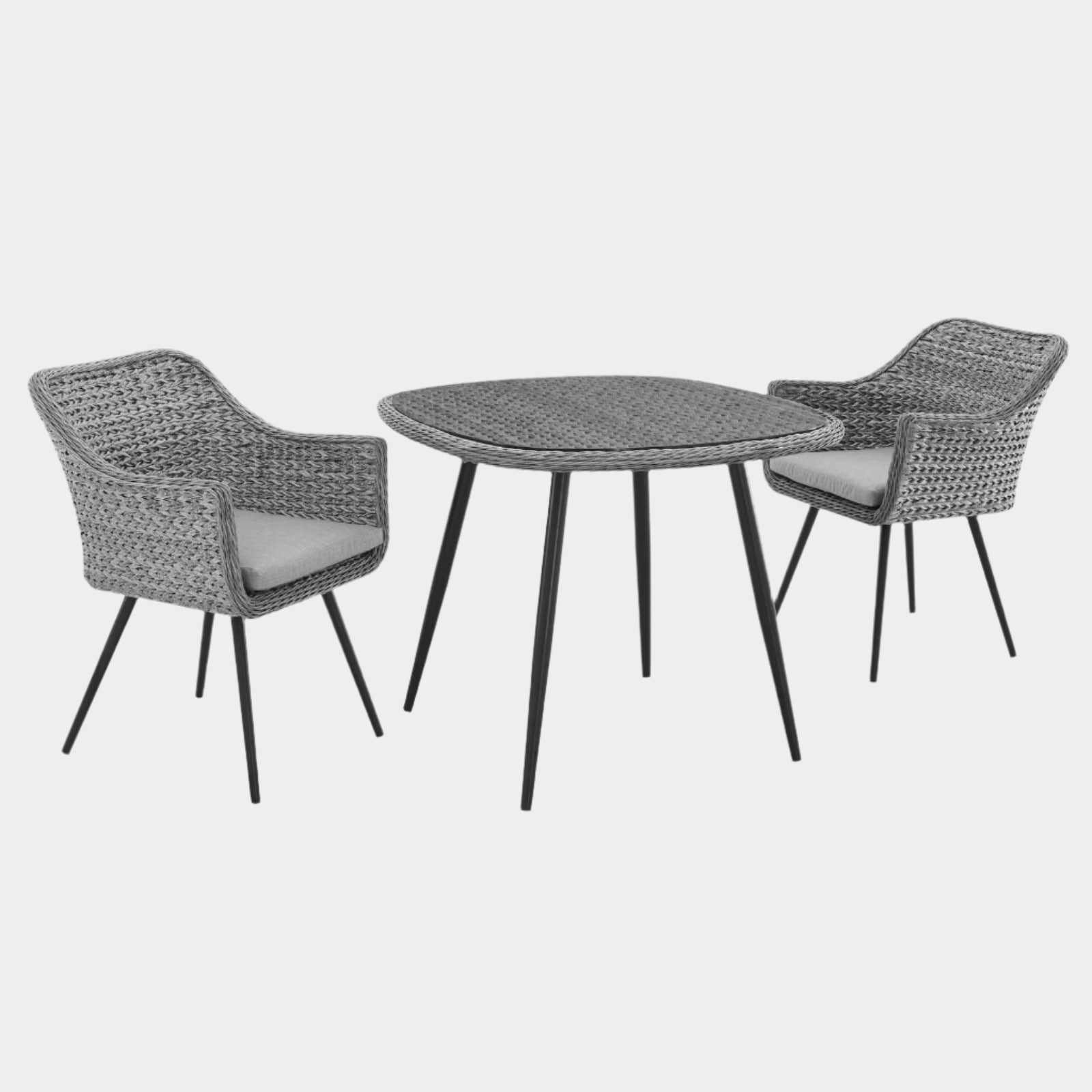 Endeavor 3 Piece Outdoor Patio Wicker Rattan Dining Set in Gray Gray