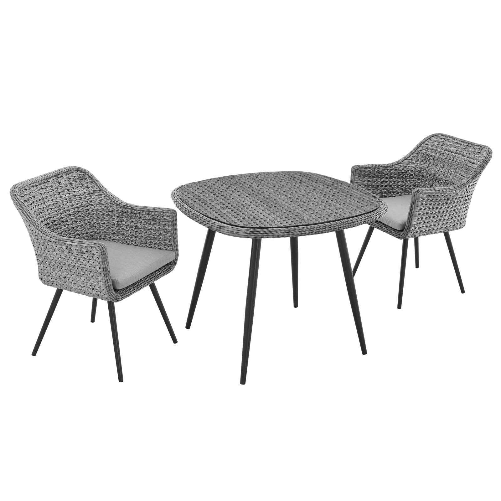 Endeavor 3 Piece Outdoor Patio Wicker Rattan Dining Set in Gray Gray