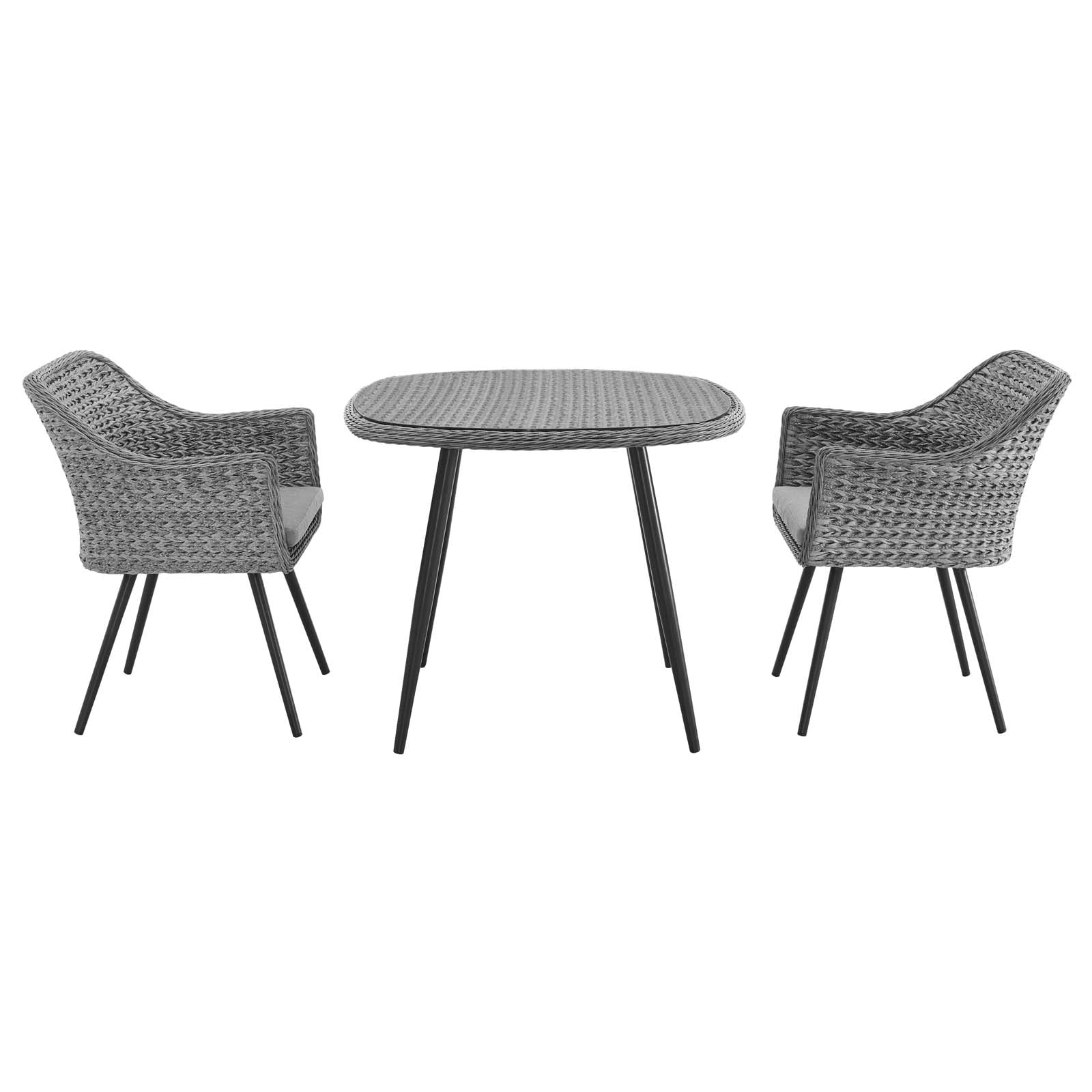 Endeavor 3 Piece Outdoor Patio Wicker Rattan Dining Set in Gray Gray