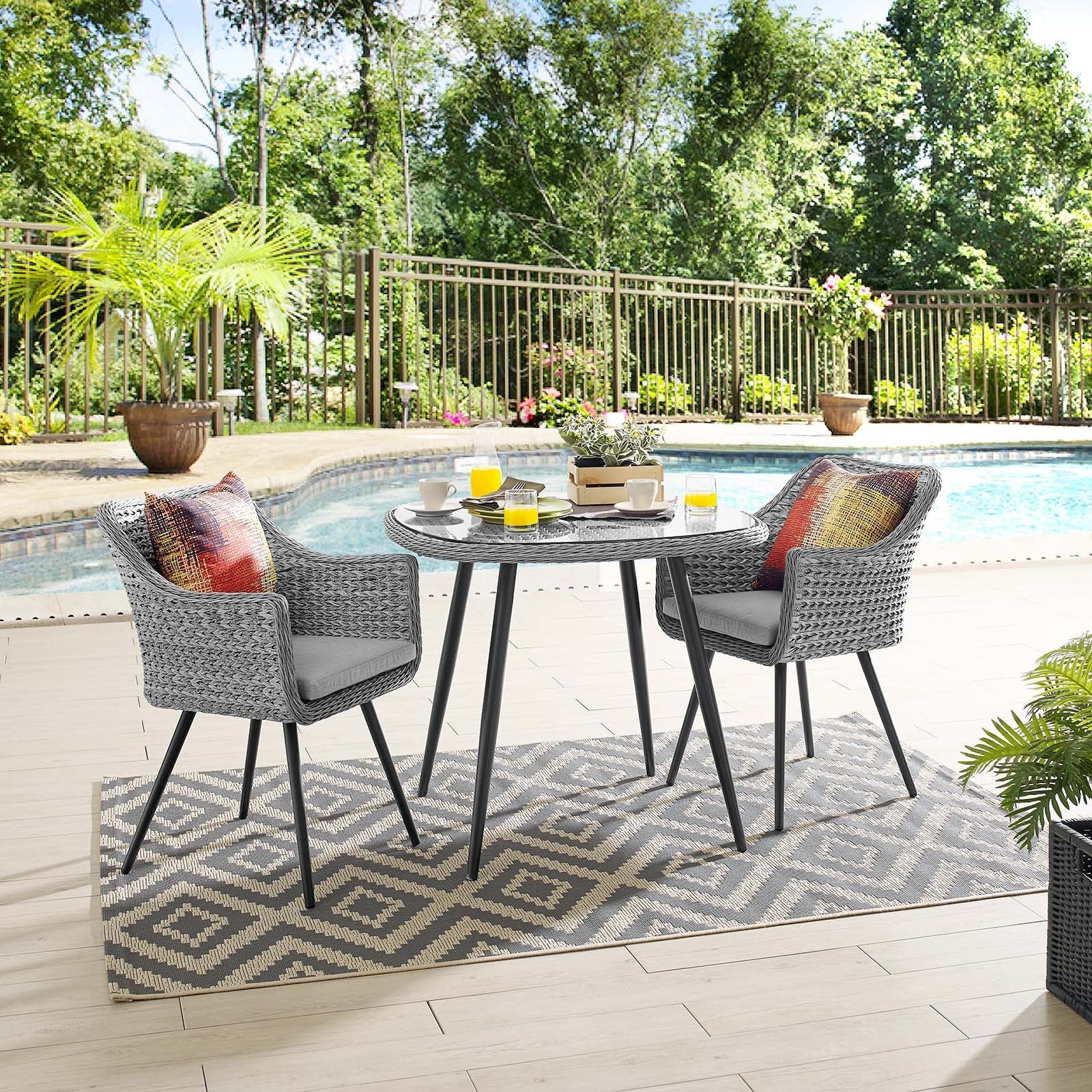 Endeavor 3 Piece Outdoor Patio Wicker Rattan Dining Set in Gray Gray