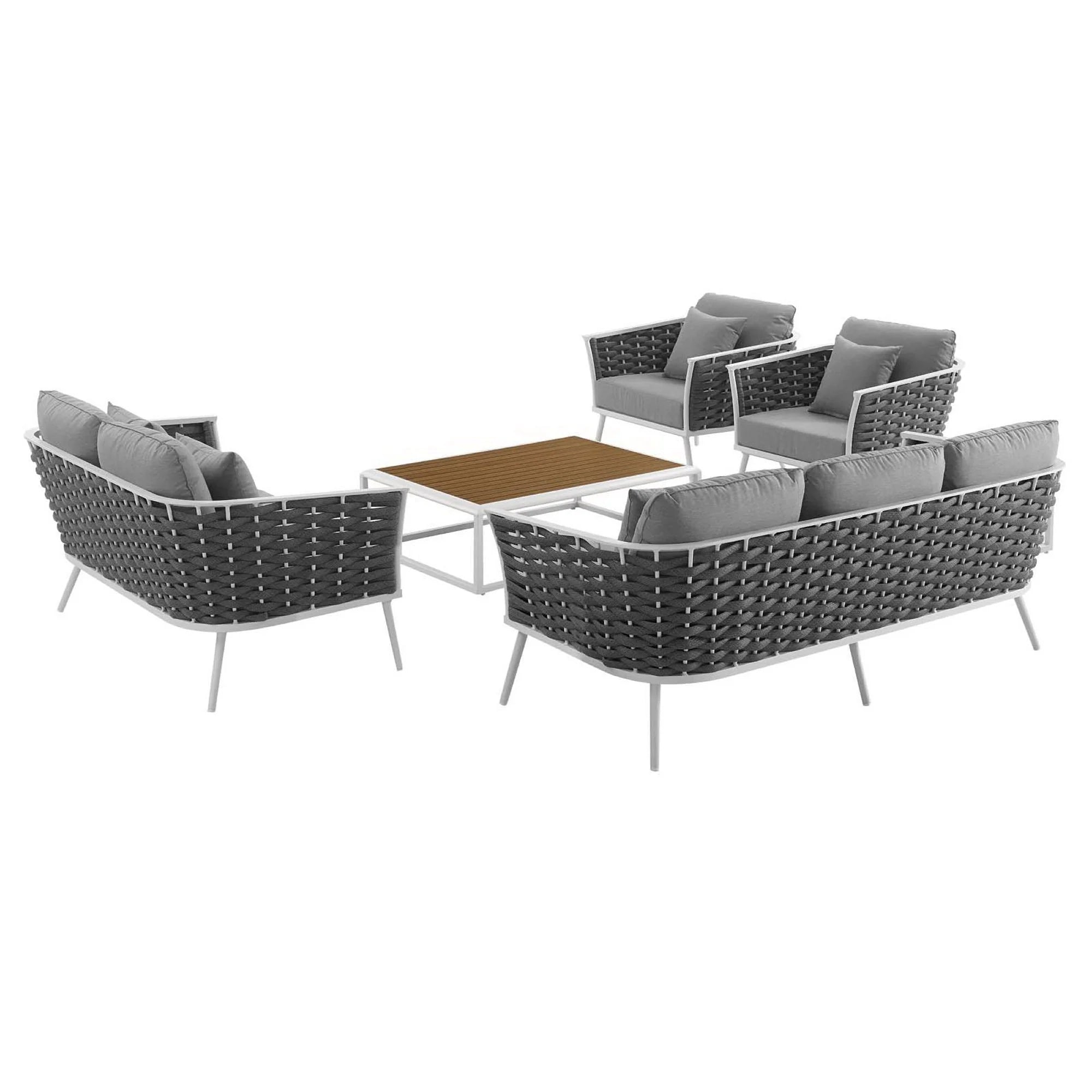 Stance 5 Piece Outdoor Aluminum Sectional Sofa Set in White Gray