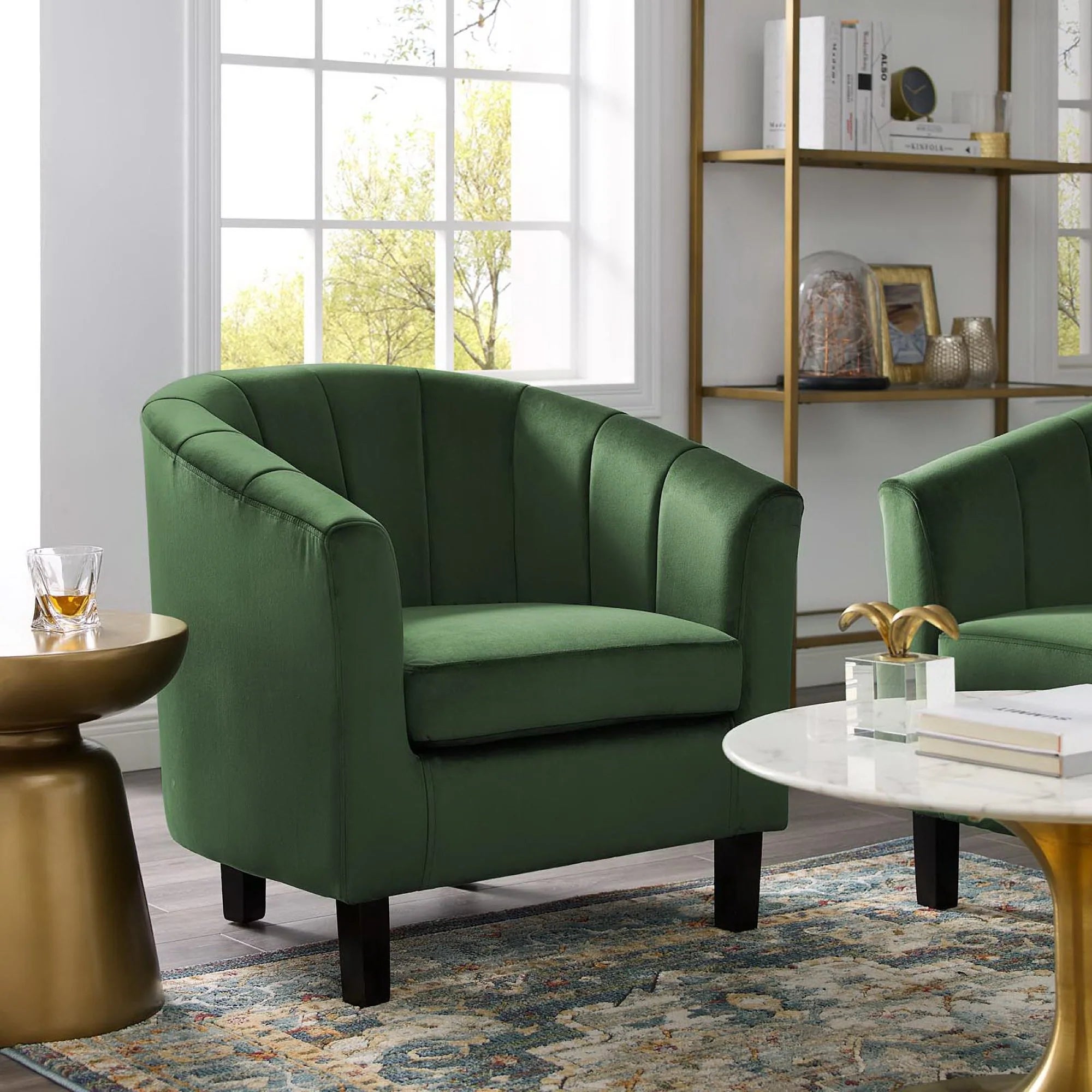 Fauteuil capitonné en velours haute performance Prospect Channel