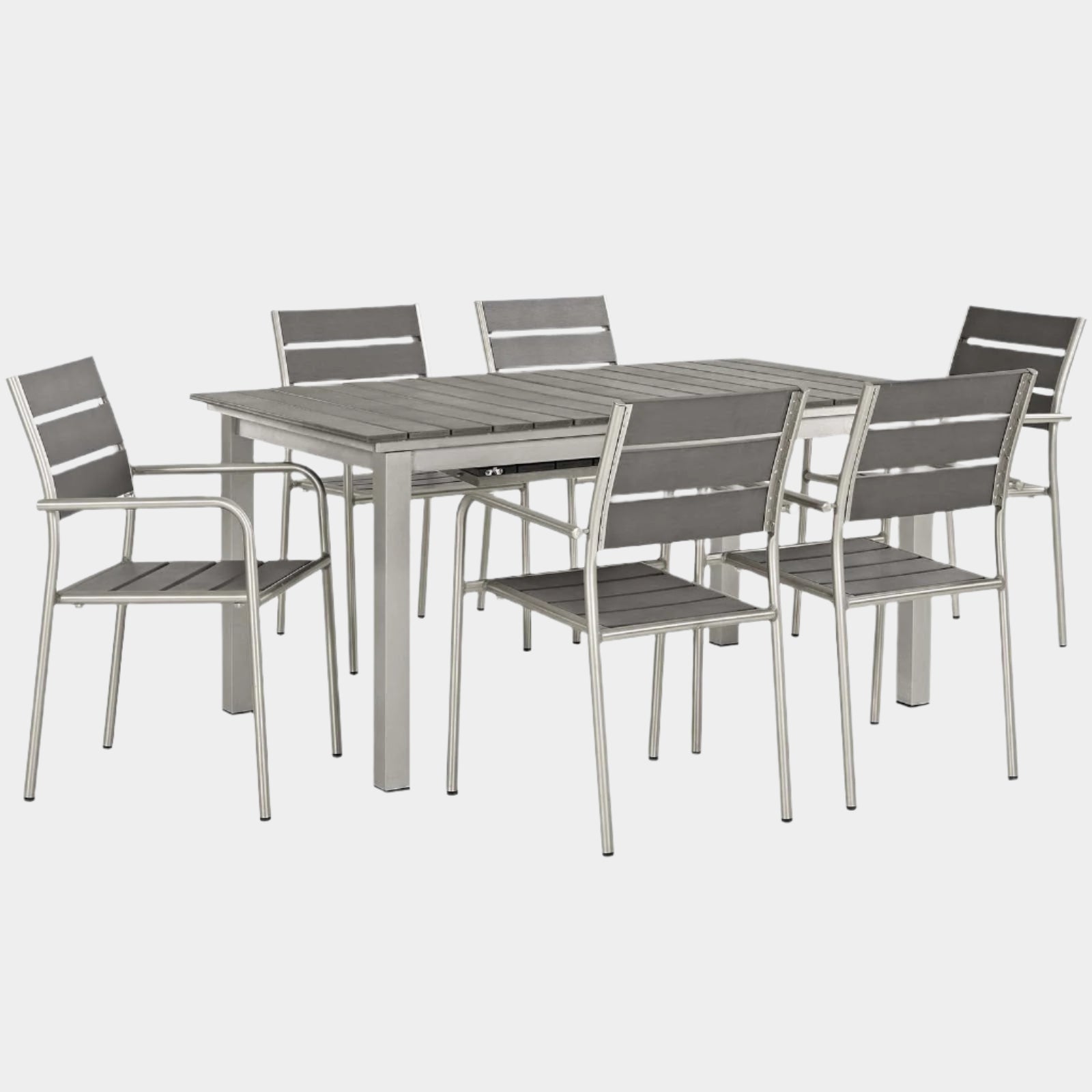 Shore 7 Piece Outdoor Patio Aluminum Dining Set in Silver Gray