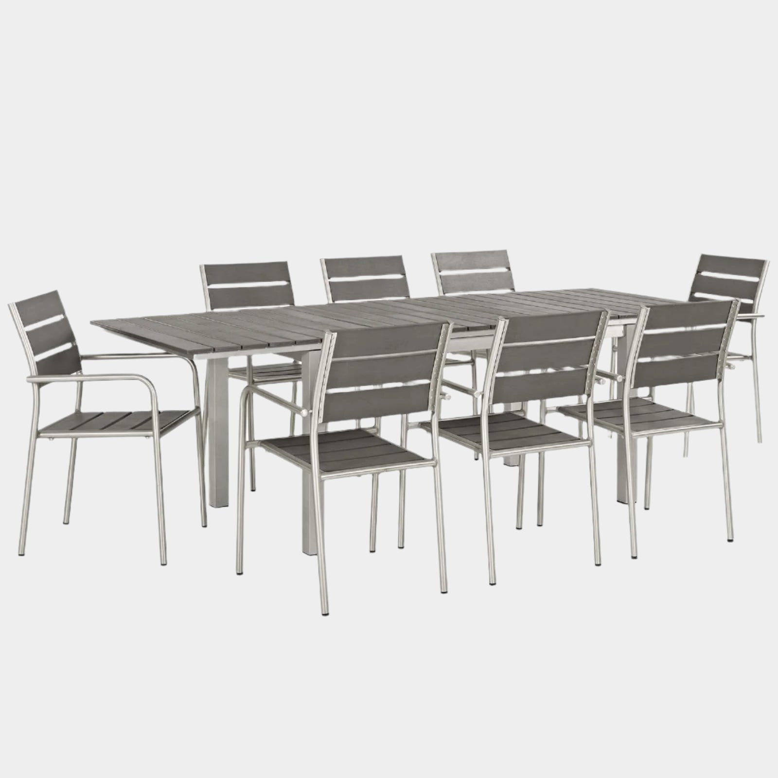 Shore 9 Piece Outdoor Patio Aluminum Dining Set in Silver Gray