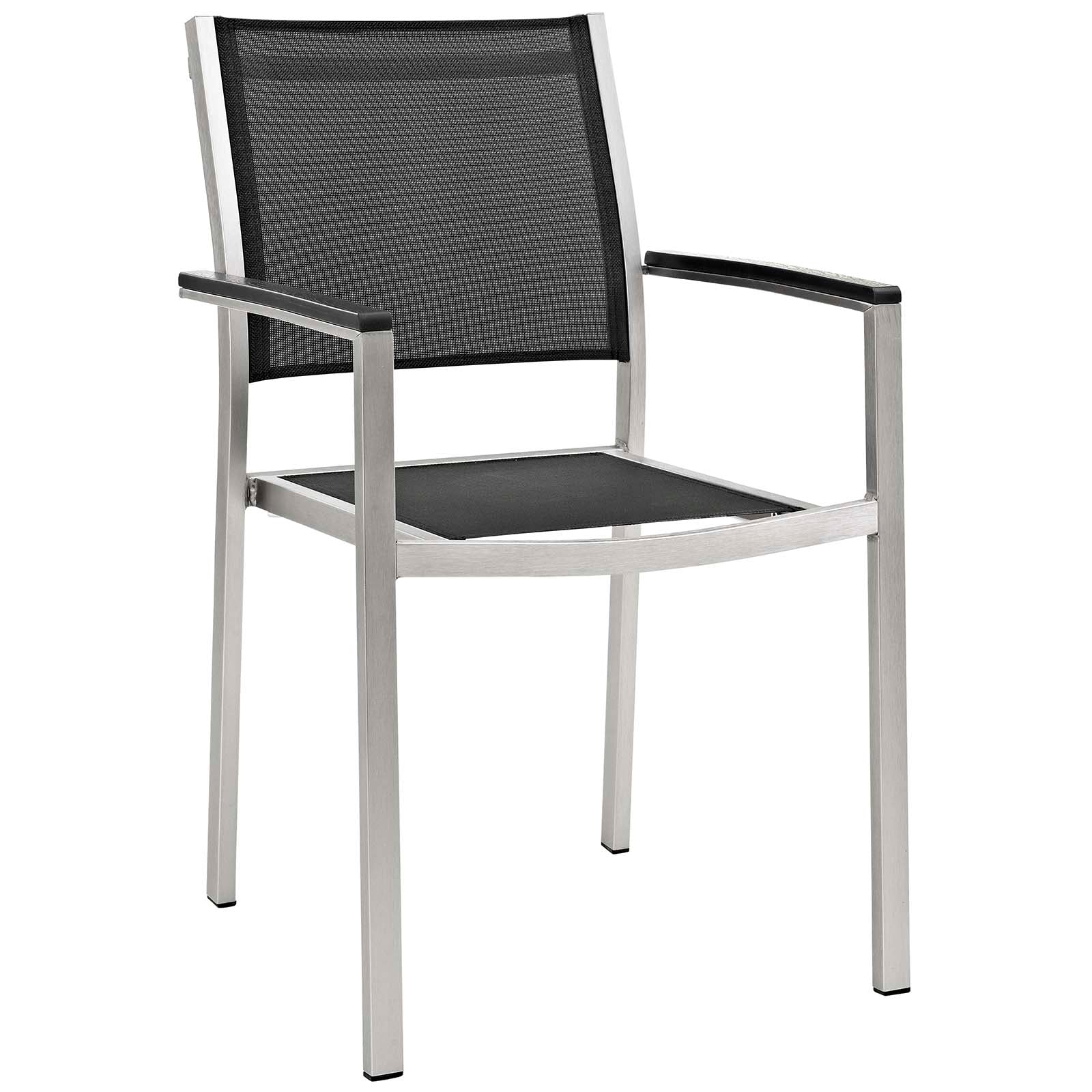 Shore 9 Piece Outdoor Patio Aluminum Dining Set in Silver Black