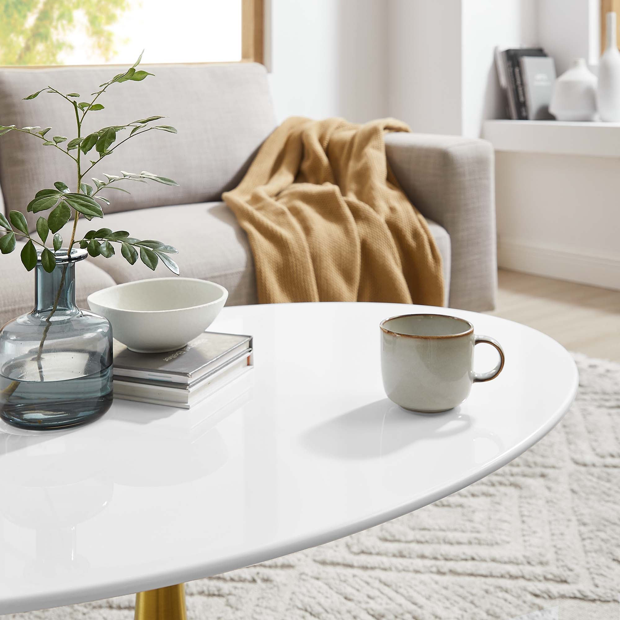 Oval-Shaped Wood Coffee Table