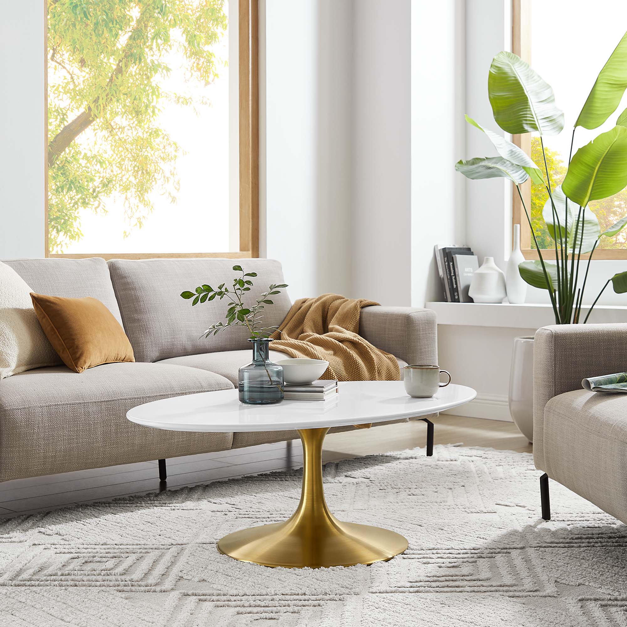 Oval-Shaped Wood Coffee Table