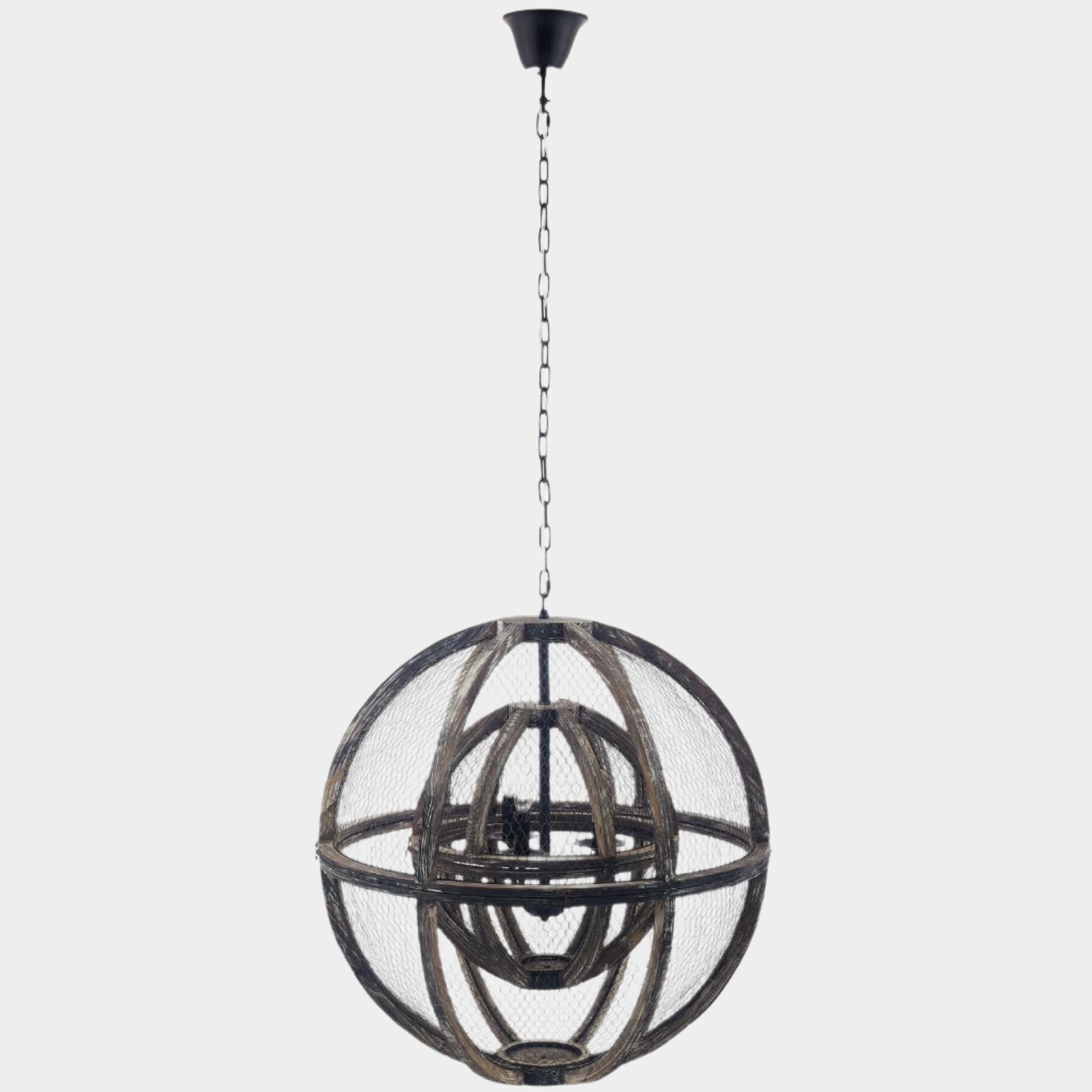 Gravitate Globe Rustic Oak Wood Pendant Light Chandelier