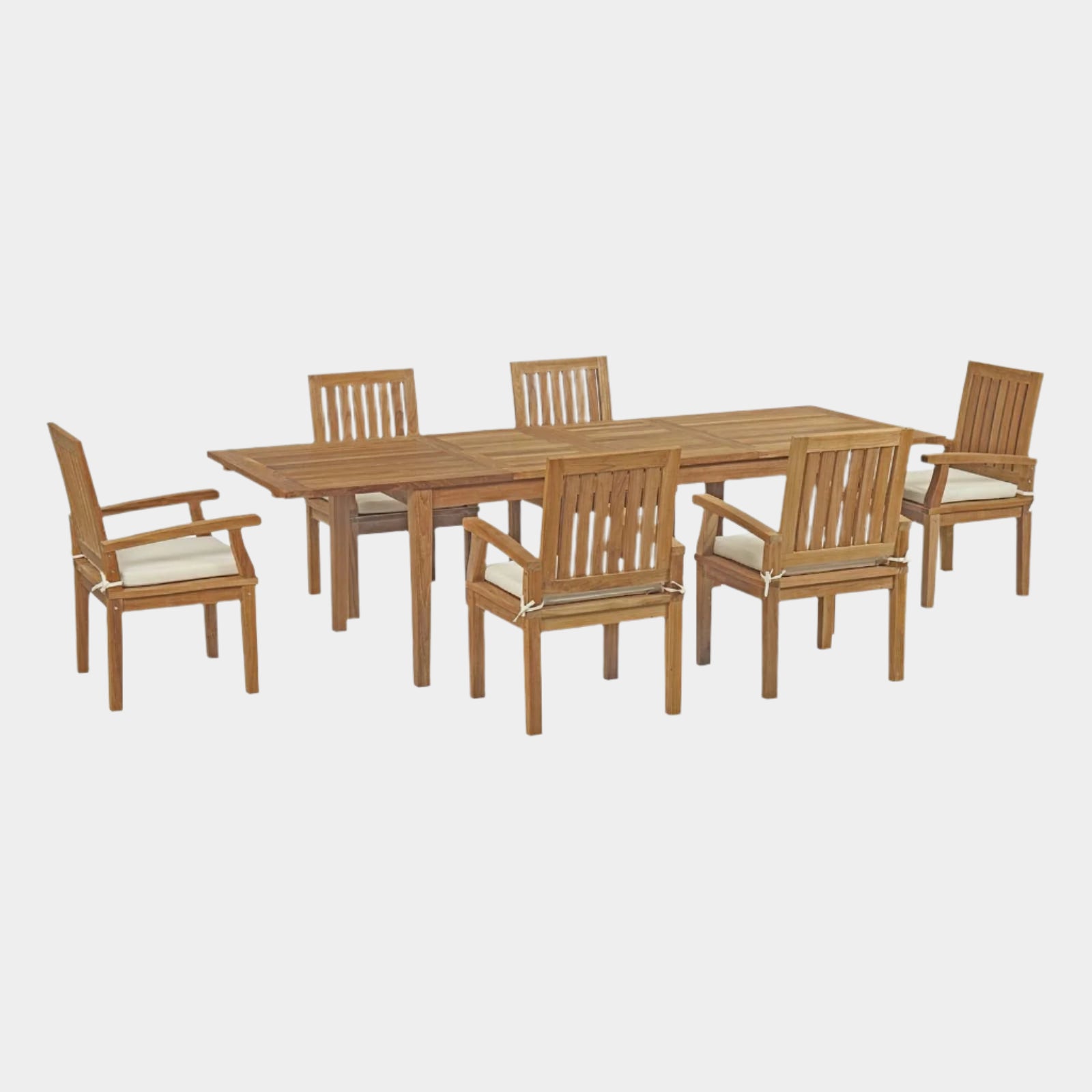 Marina 7 Piece Outdoor Patio Teak Dining Set in Natural White