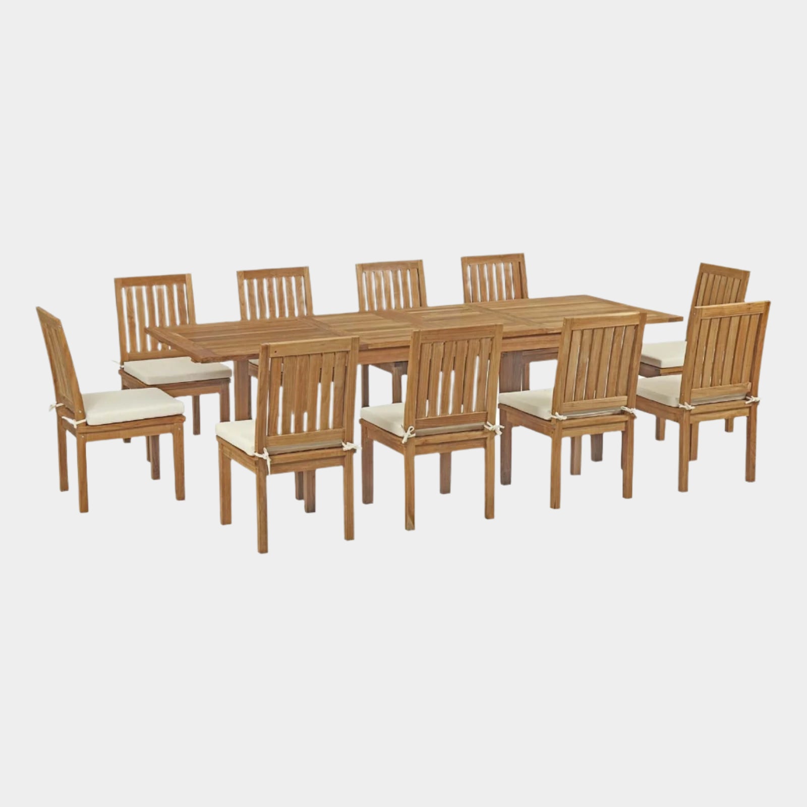 Marina 11 Piece Outdoor Patio Teak Dining Set in Natural White