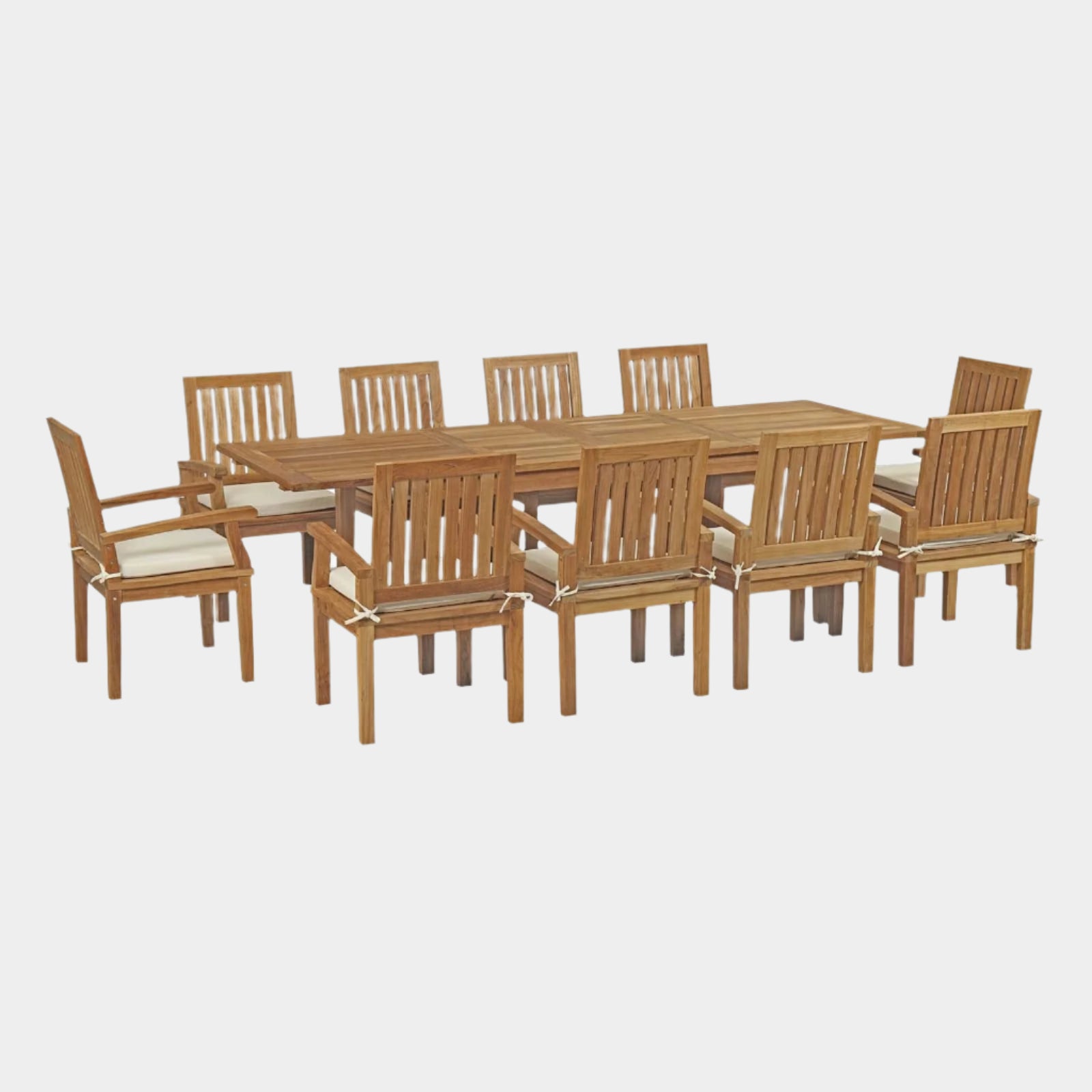 Marina 11 Piece Outdoor Patio Teak Dining Set in Natural White