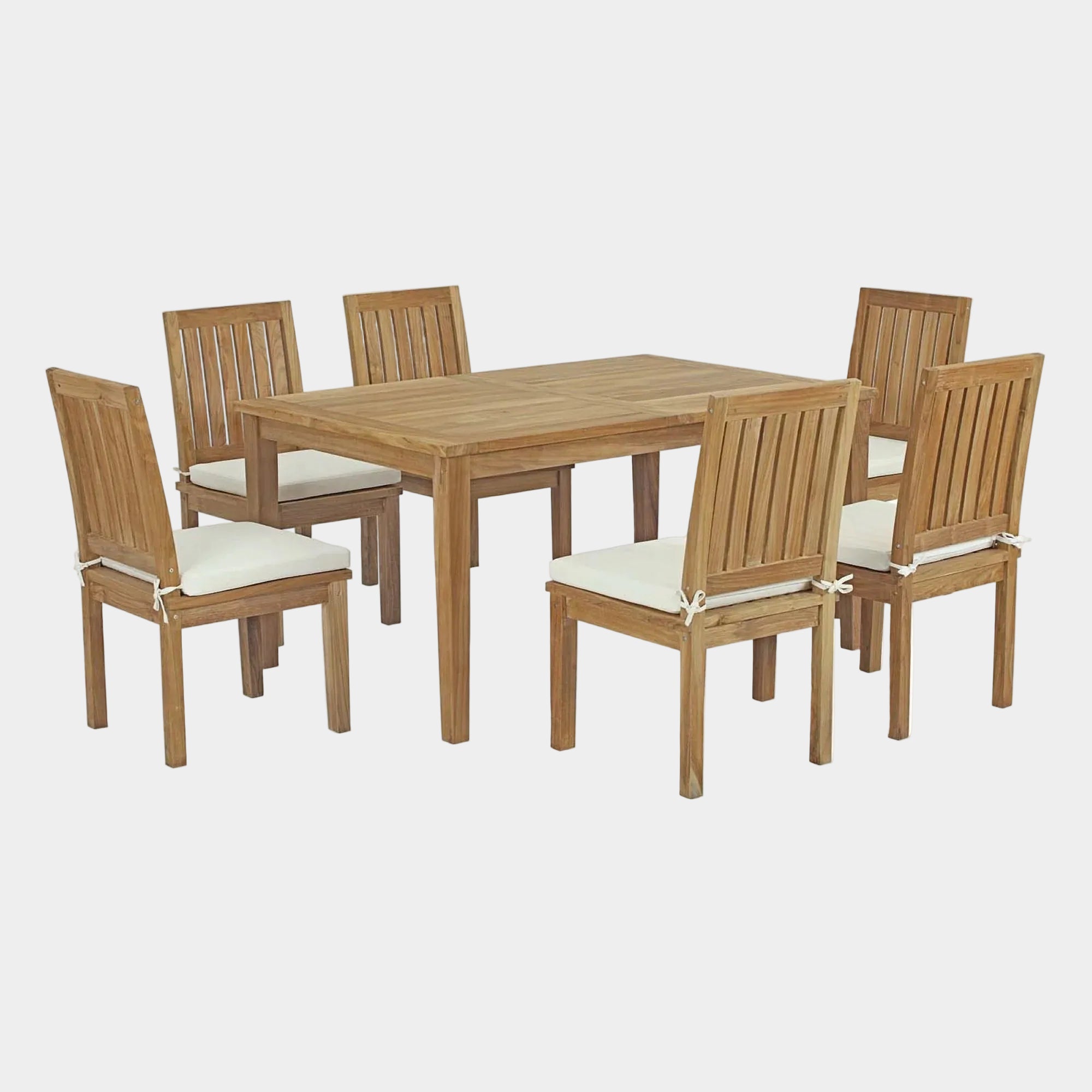 Marina 7 Piece Outdoor Patio Teak Dining Set in Natural White