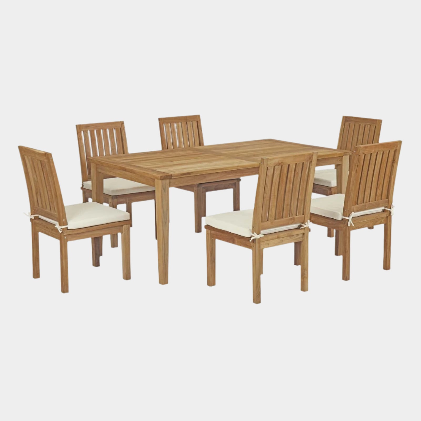 Marina 7 Piece Outdoor Patio Teak Dining Set in Natural White