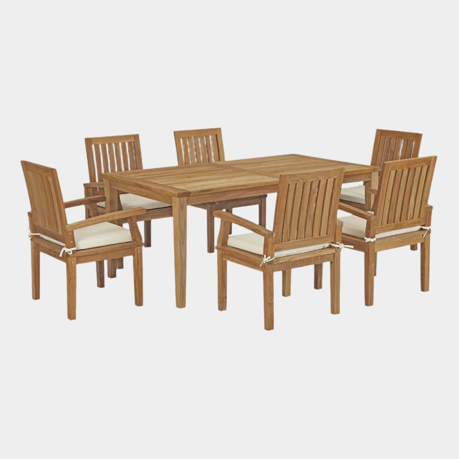 Marina 7 Piece Outdoor Patio Teak Dining Set in Natural White