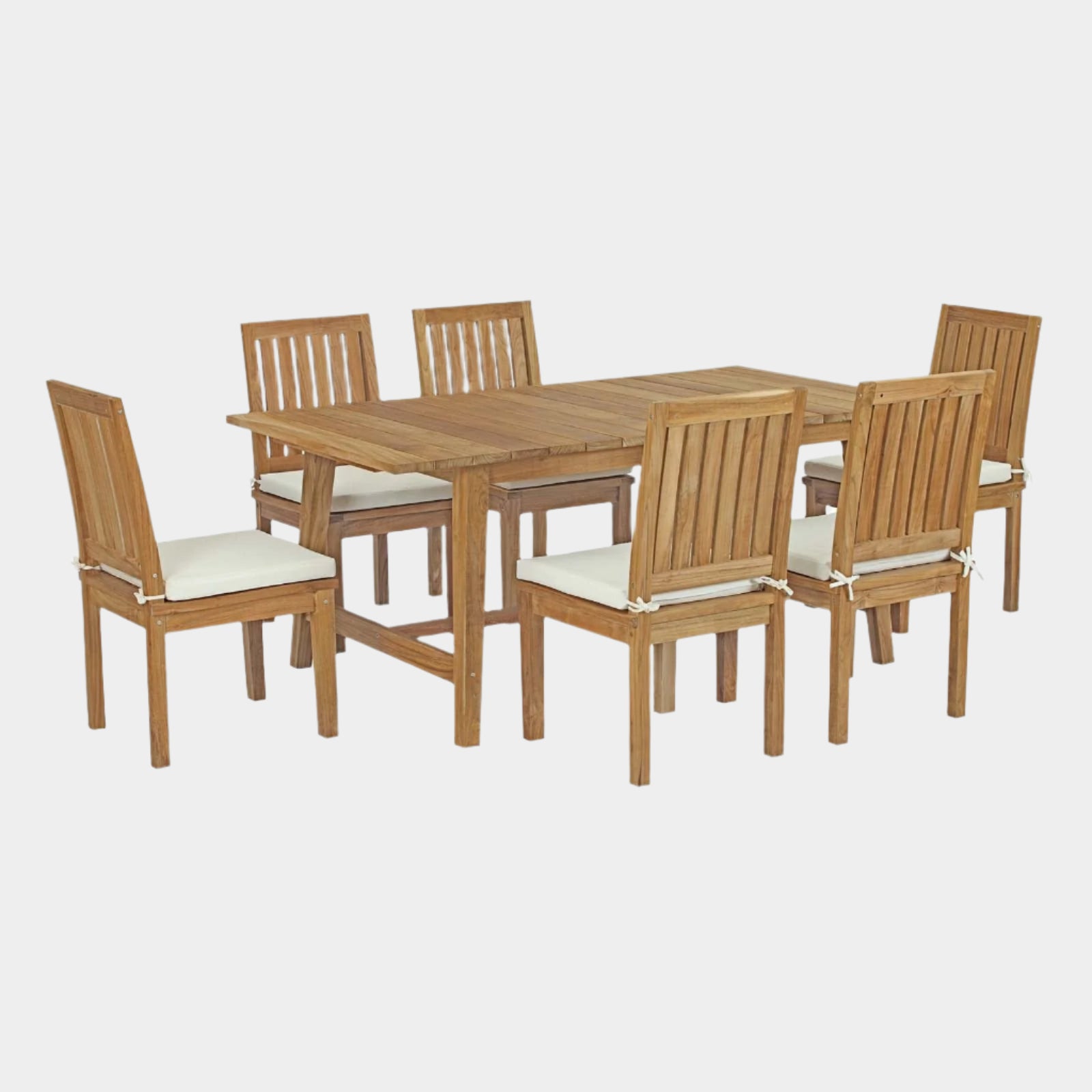 Marina 7 Piece Outdoor Patio Teak Dining Set in Natural White