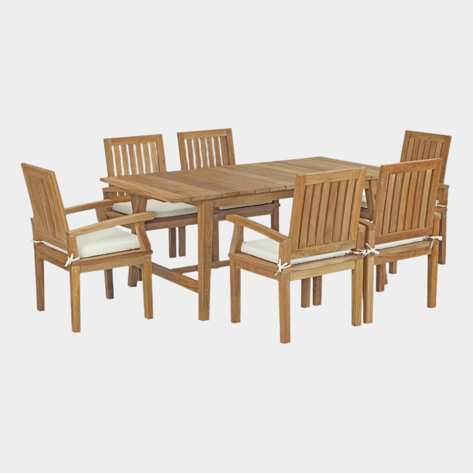 Marina 7 Piece Outdoor Patio Teak Dining Set in Natural White