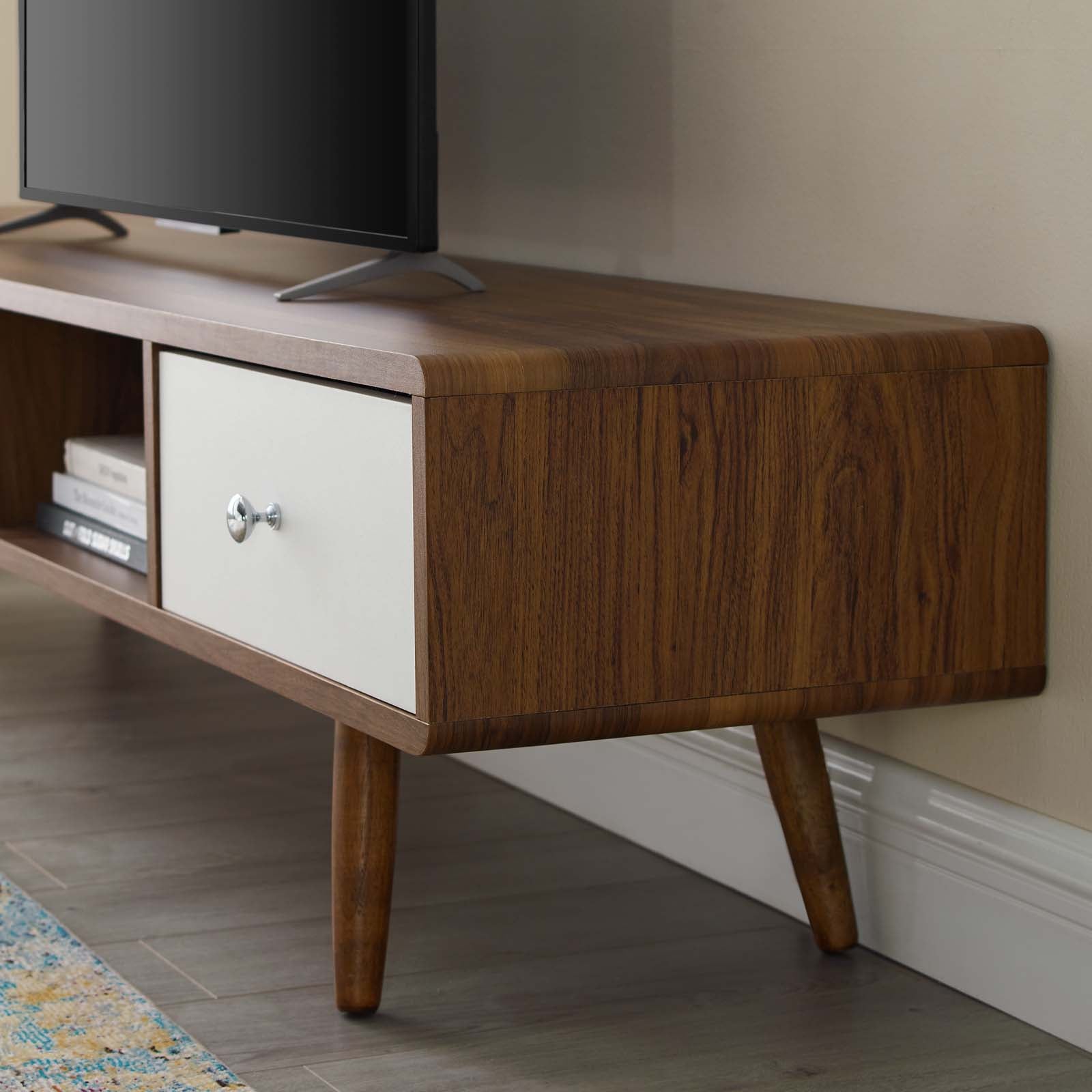 Transmit 70" Media Console Wood TV Stand in Walnut White