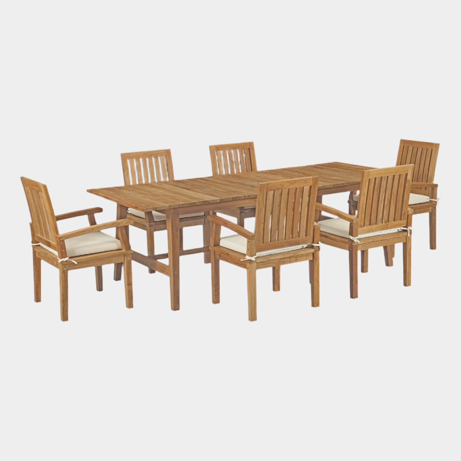 Marina 7 Piece Outdoor Patio Teak Dining Set in Natural White