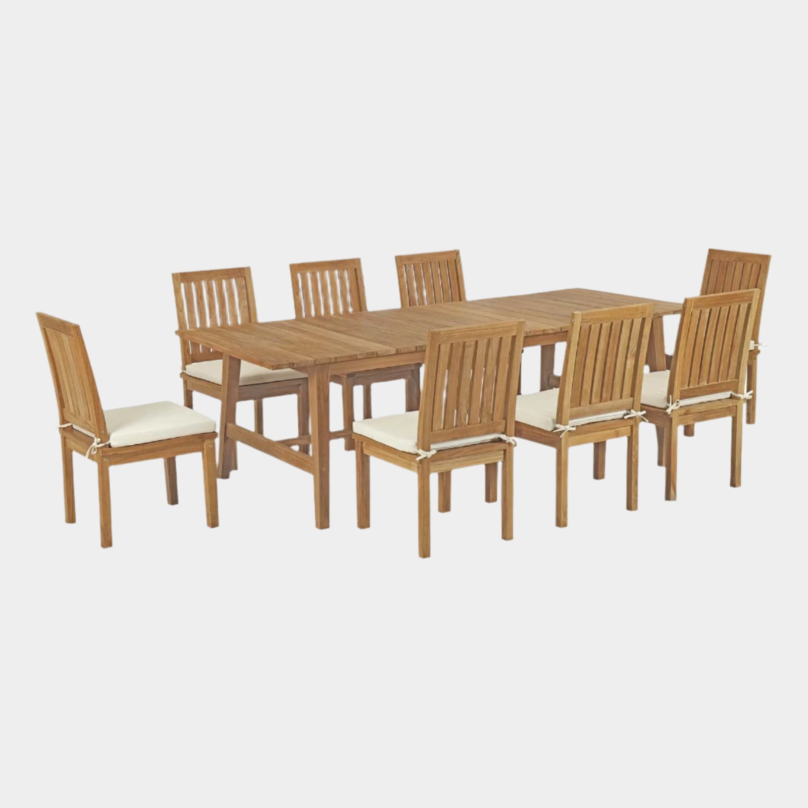 Marina 9 Piece Outdoor Patio Teak Dining Set in Natural White