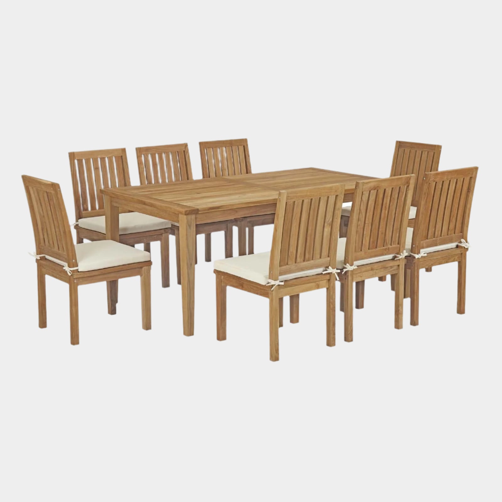 Marina 9 Piece Outdoor Patio Teak Dining Set in Natural White