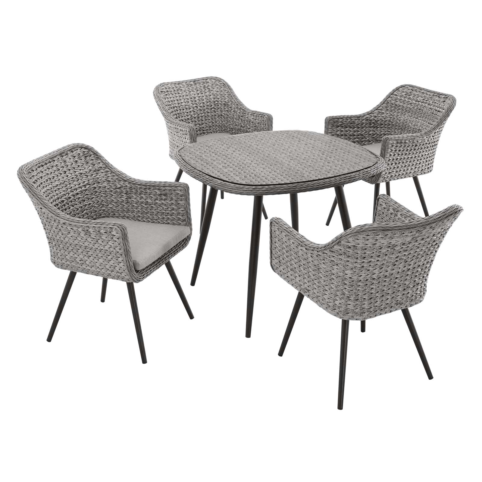 Endeavor 5 Piece Outdoor Patio Wicker Rattan Dining Set in Gray Gray