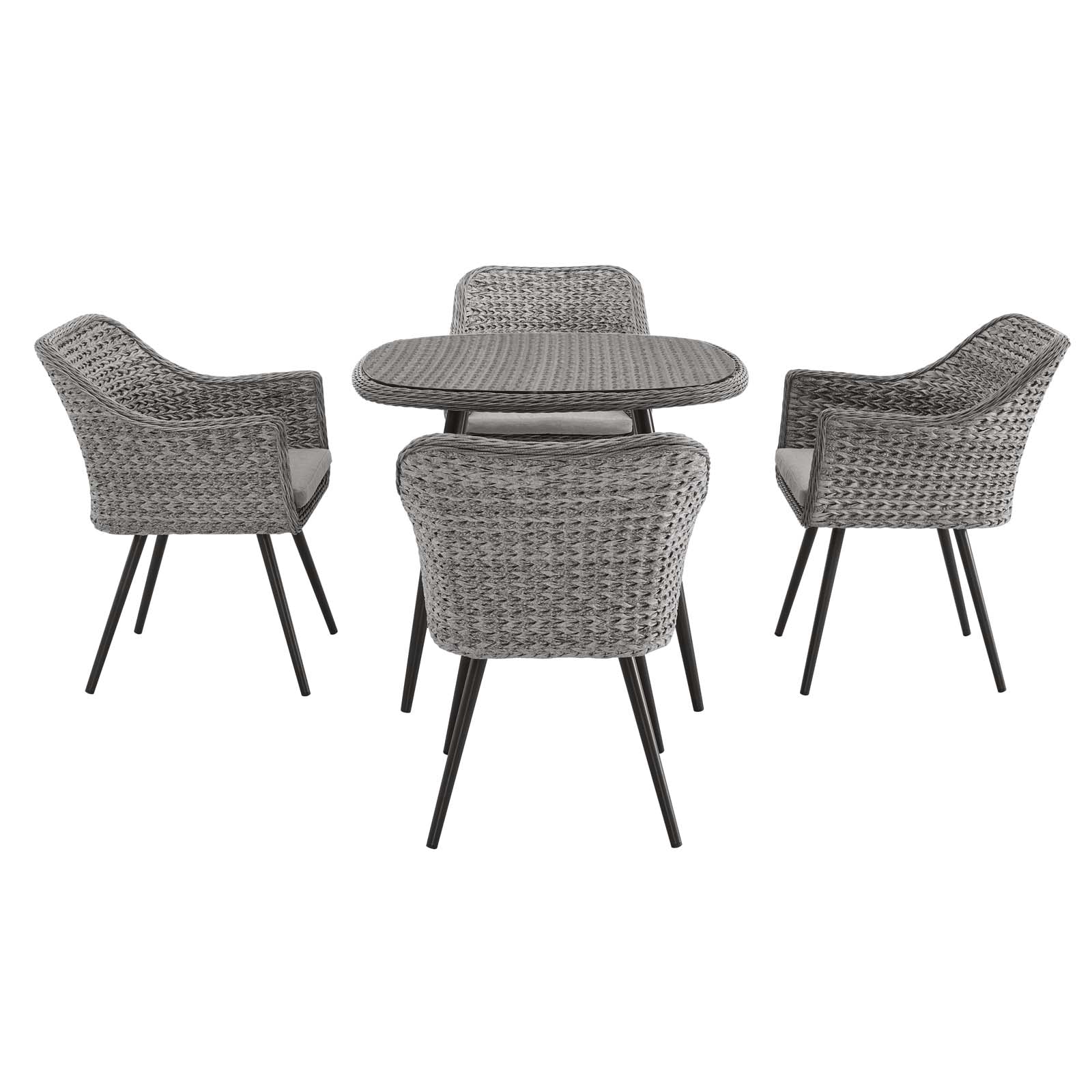 Endeavor 5 Piece Outdoor Patio Wicker Rattan Dining Set in Gray Gray