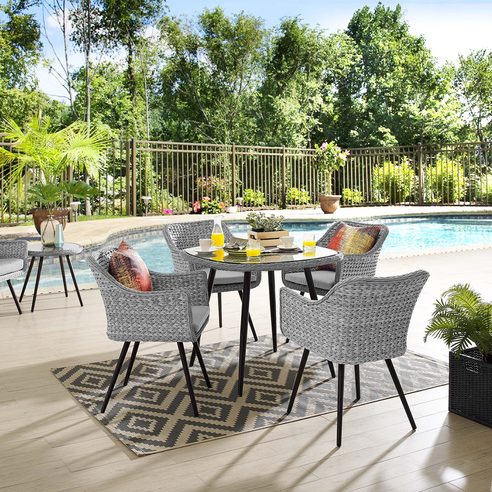 Endeavor 5 Piece Outdoor Patio Wicker Rattan Dining Set in Gray Gray