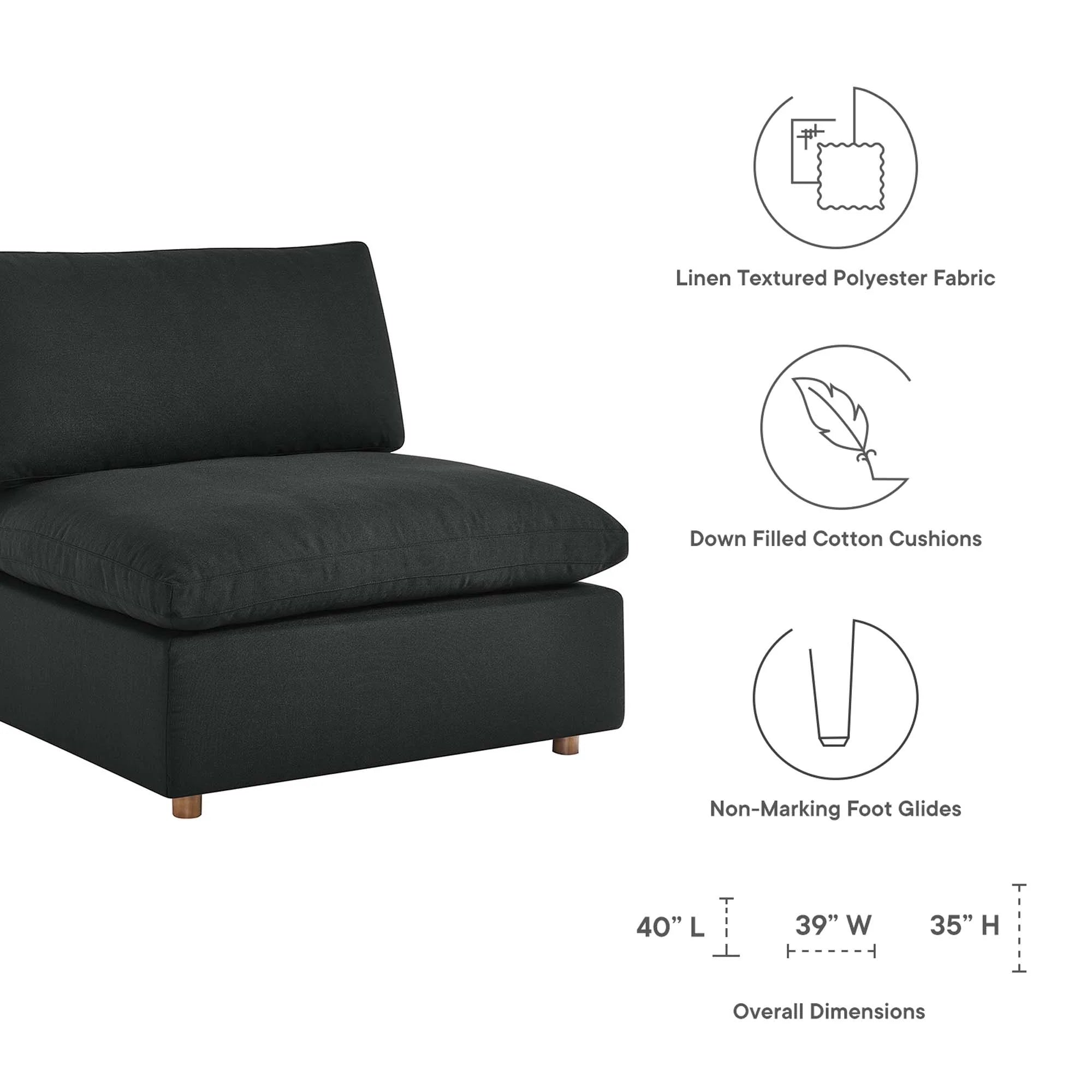 Commix 3 Piece Down Filled Overstuffed Sectional Sofa