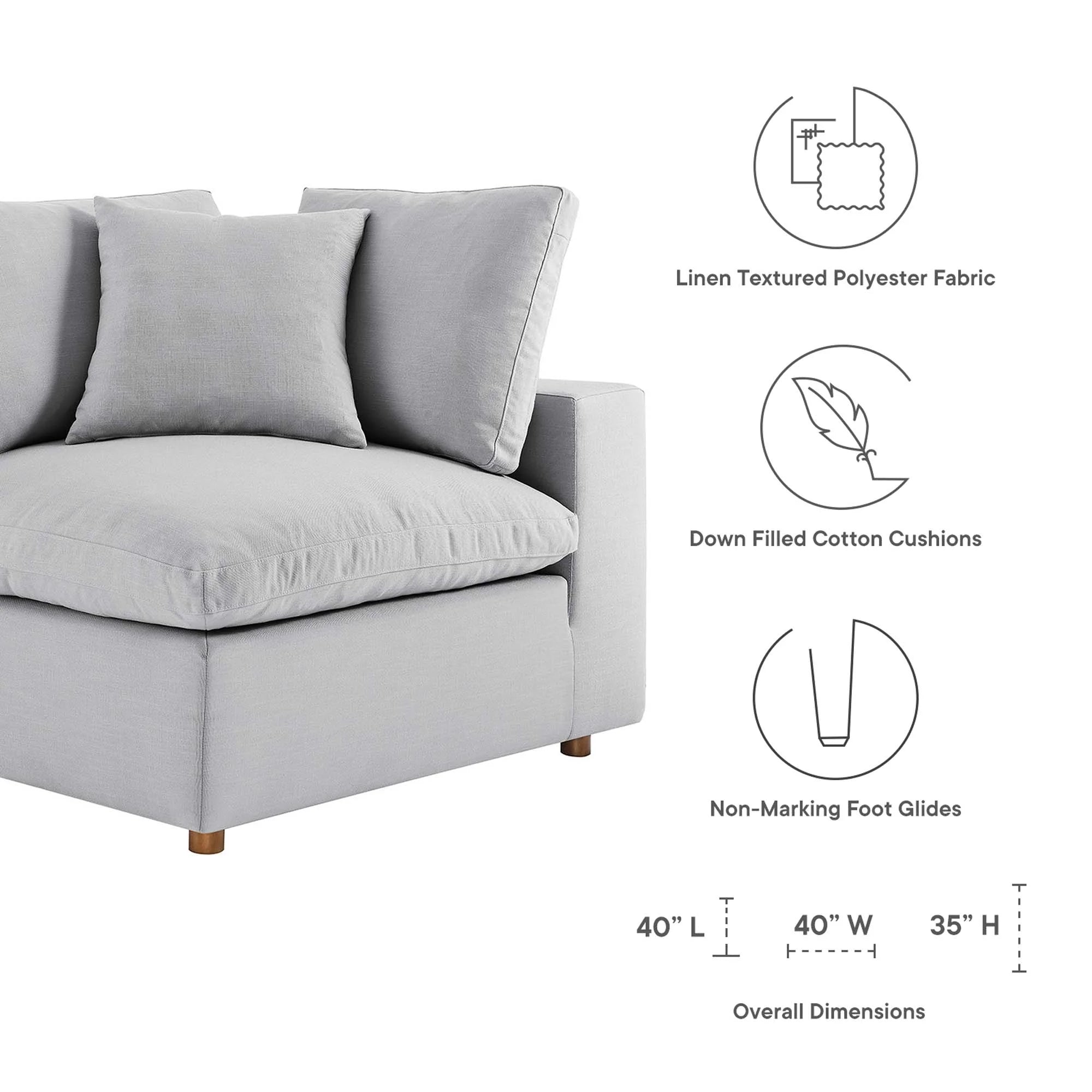 Commix 3 Piece Down Filled Overstuffed Sectional Sofa