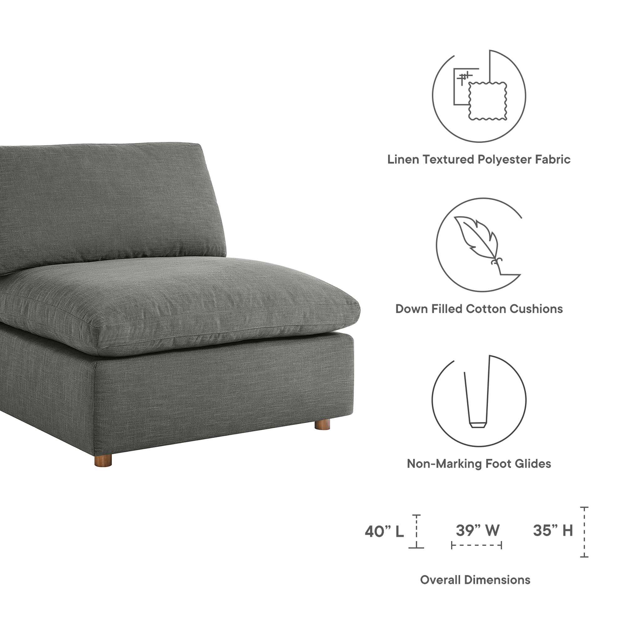 Chaise sans accoudoirs rembourrée en duvet Commix