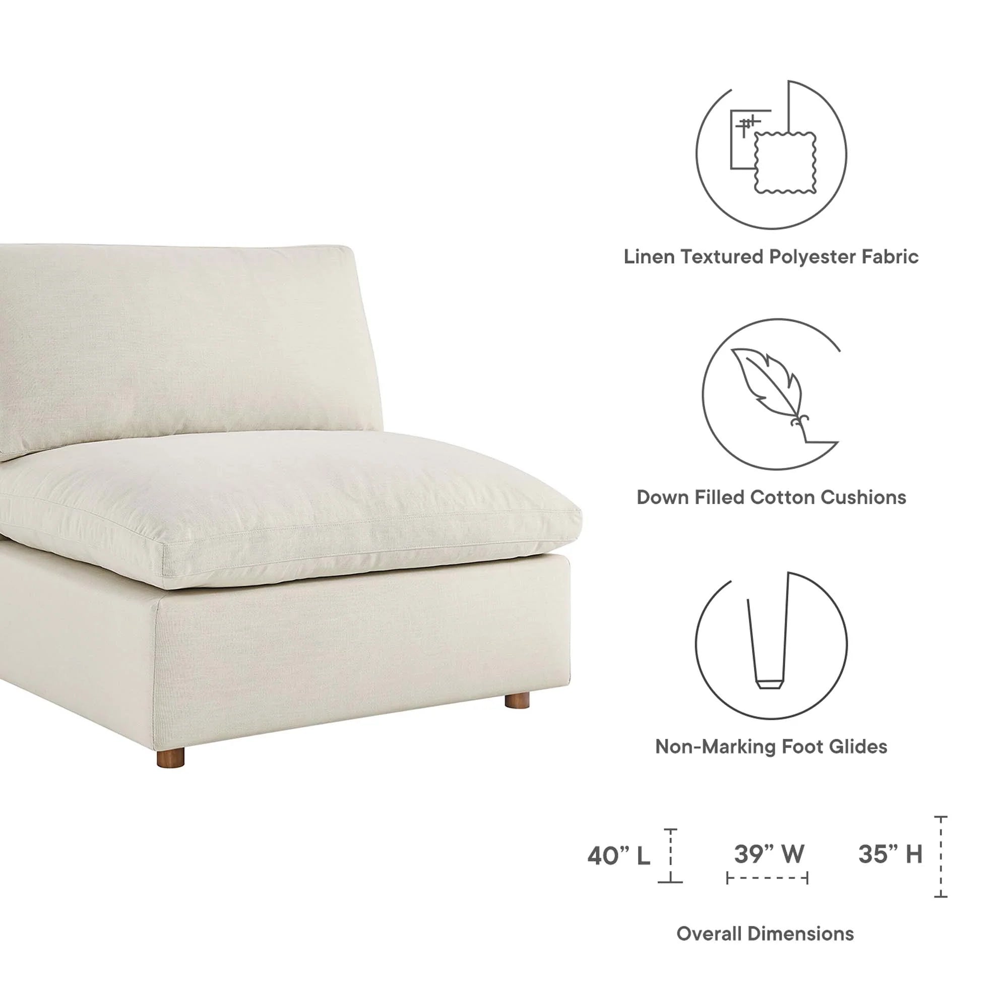 Chaise sans accoudoirs rembourrée en duvet Commix