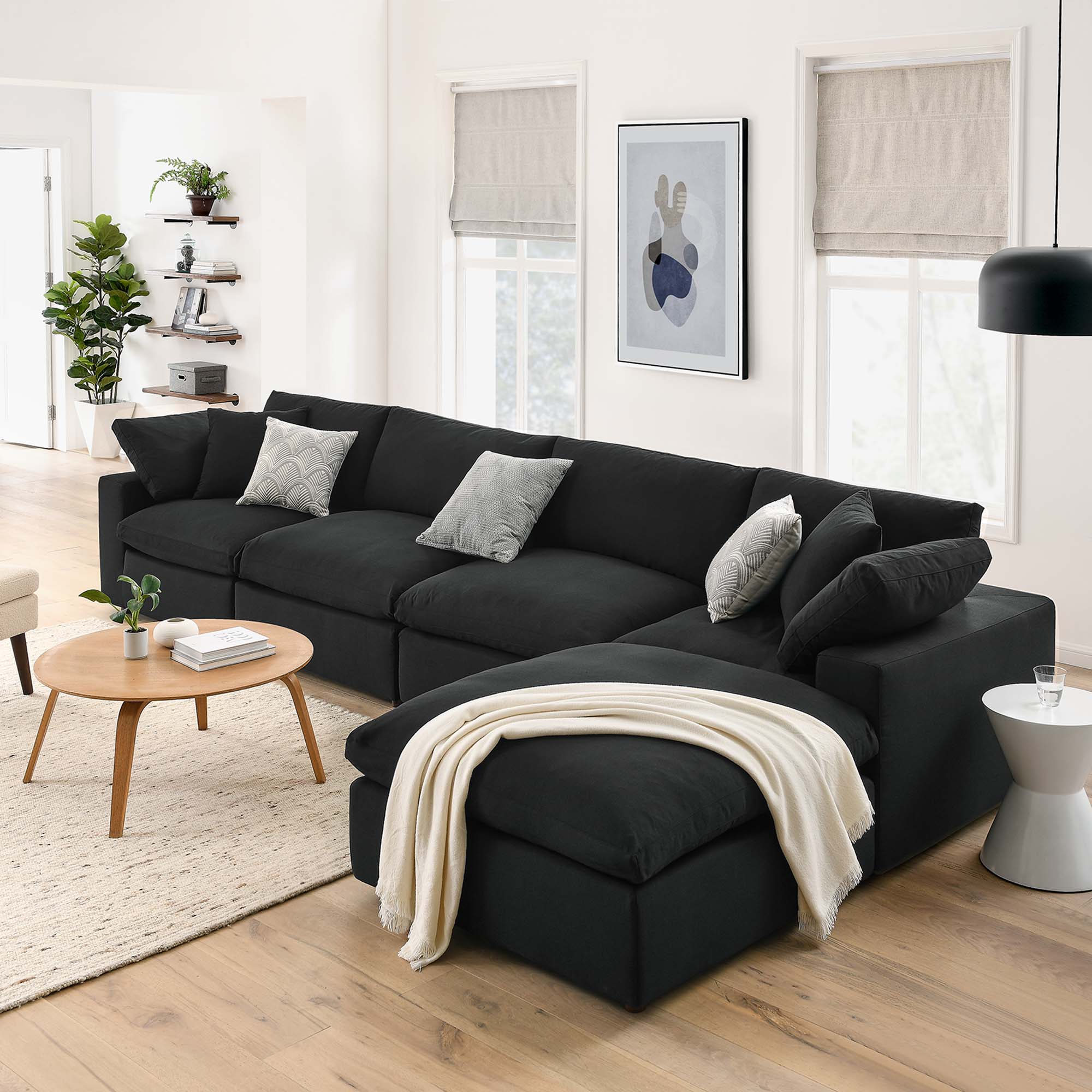 Commix 5 Piece Down Filled Overstuffed Sectional Sofa Set