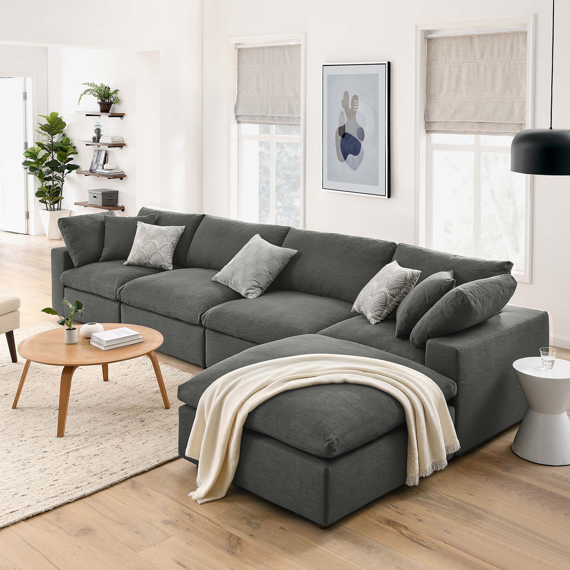 Commix 5 Piece Down Filled Overstuffed Sectional Sofa Set