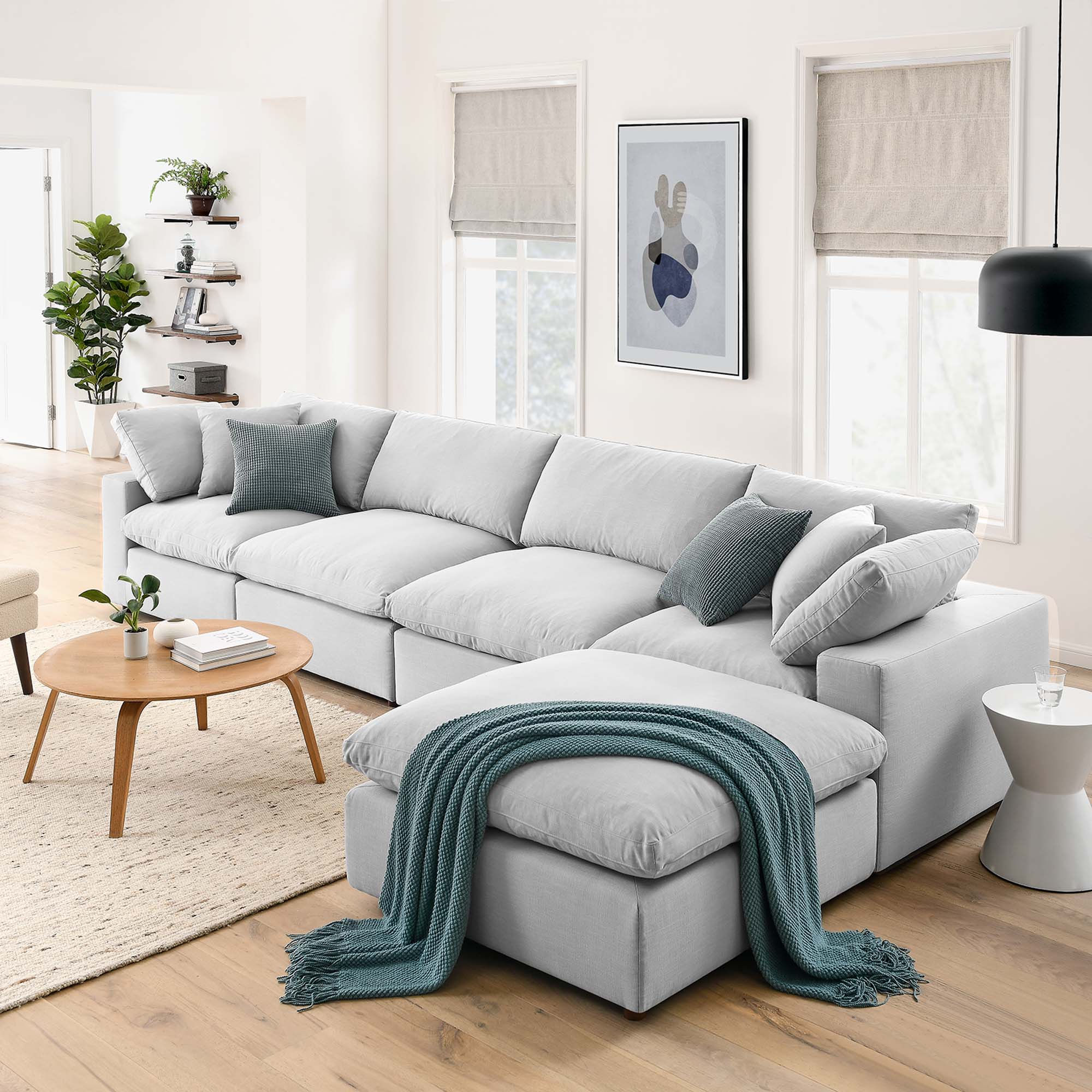 Commix 5 Piece Down Filled Overstuffed Sectional Sofa Set