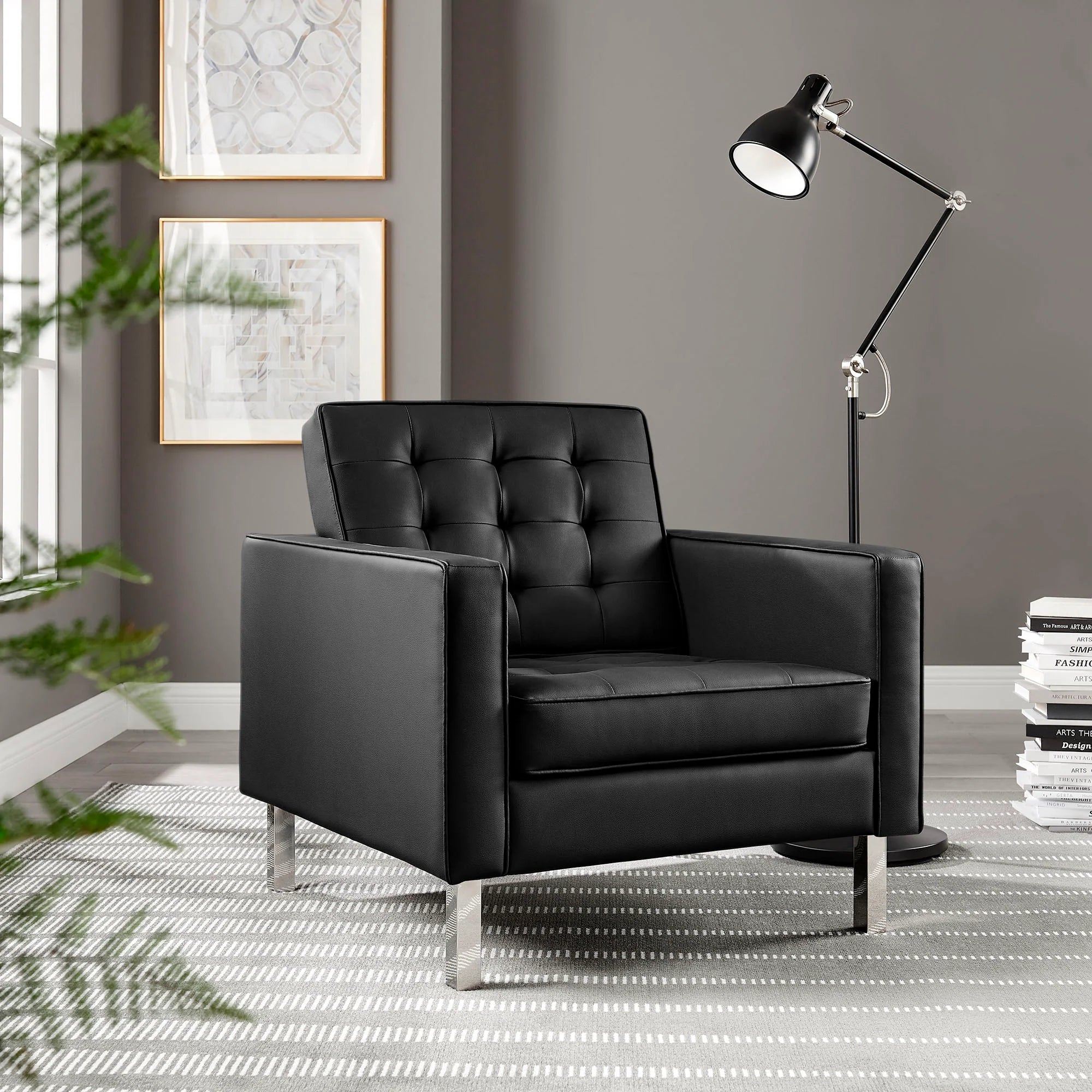 Fauteuil en cuir vegan capitonné Loft