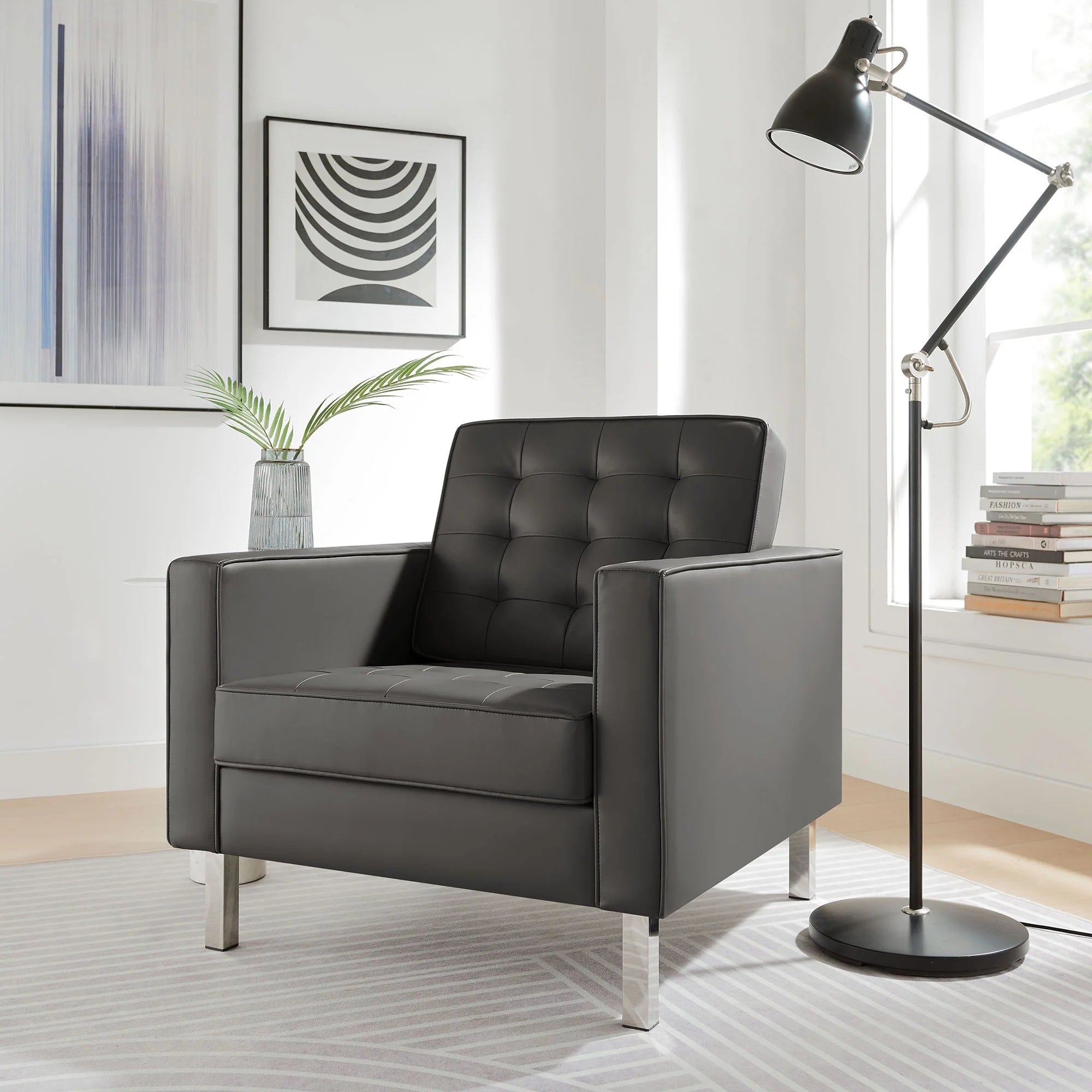 Fauteuil en cuir vegan capitonné Loft