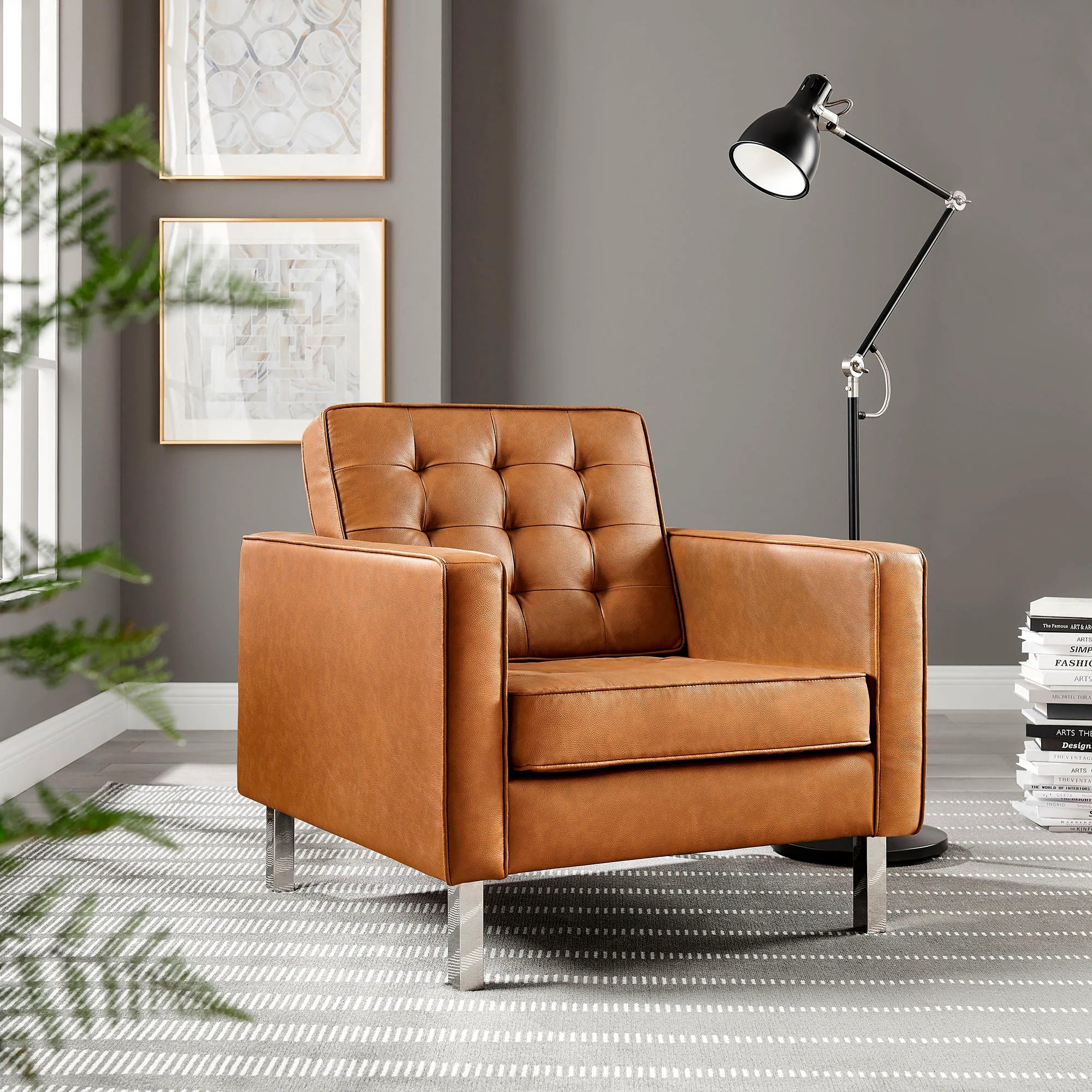 Fauteuil en cuir vegan capitonné Loft