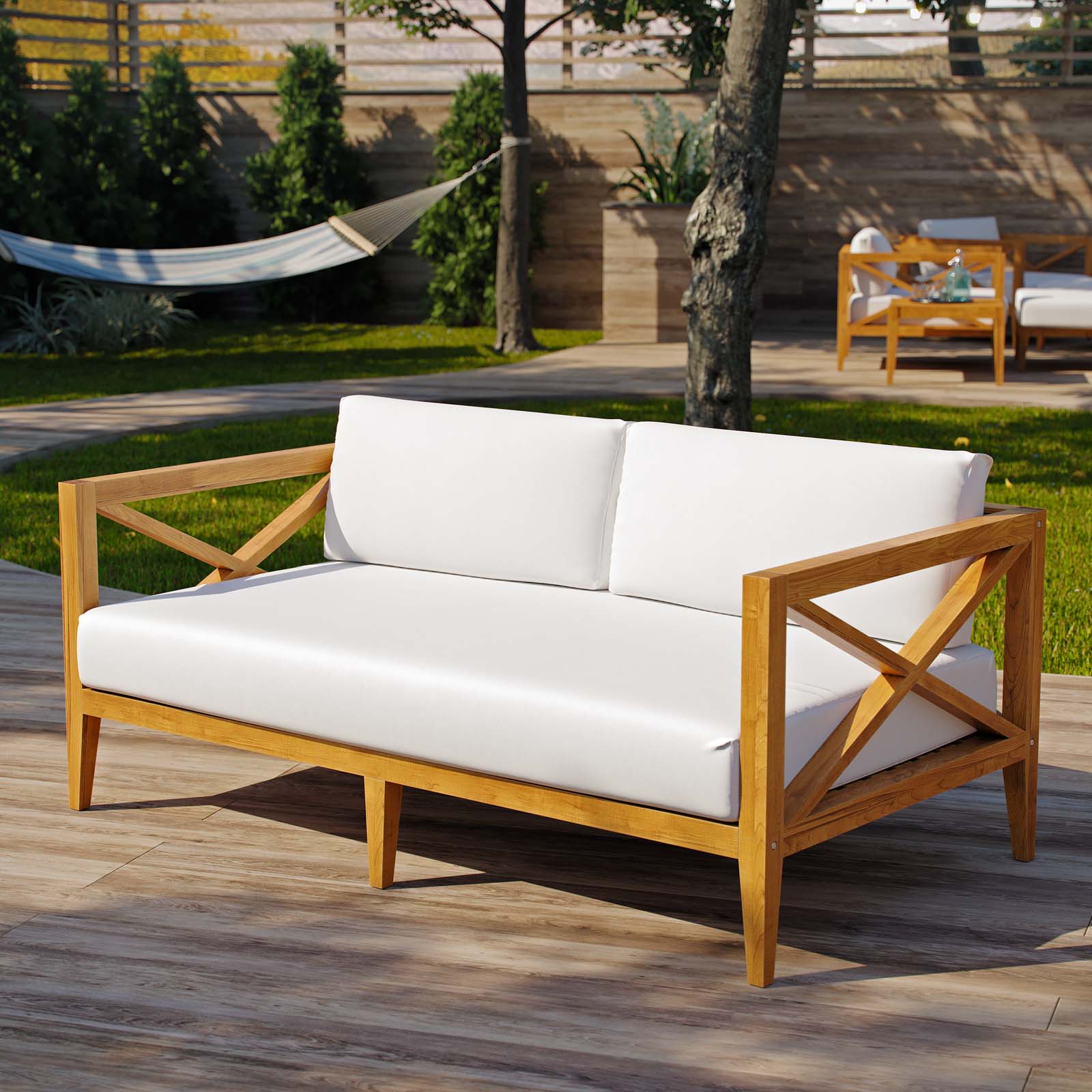 Northlake Outdoor Patio Premium Grade A Teak Wood Sofa in Natural White