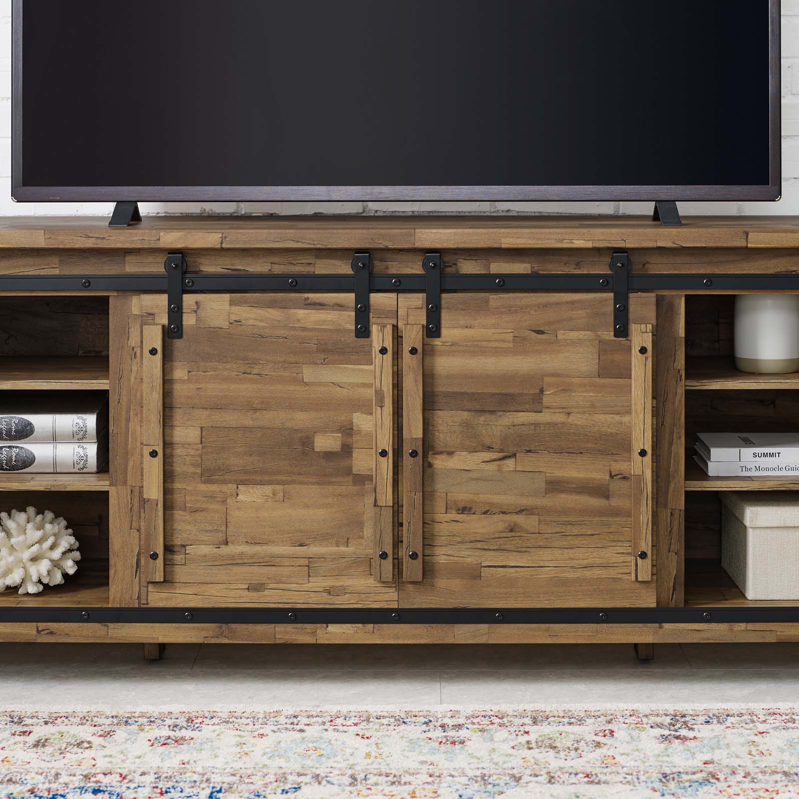 Cheshire 71" Rustic Sliding Door TV Stand in Walnut