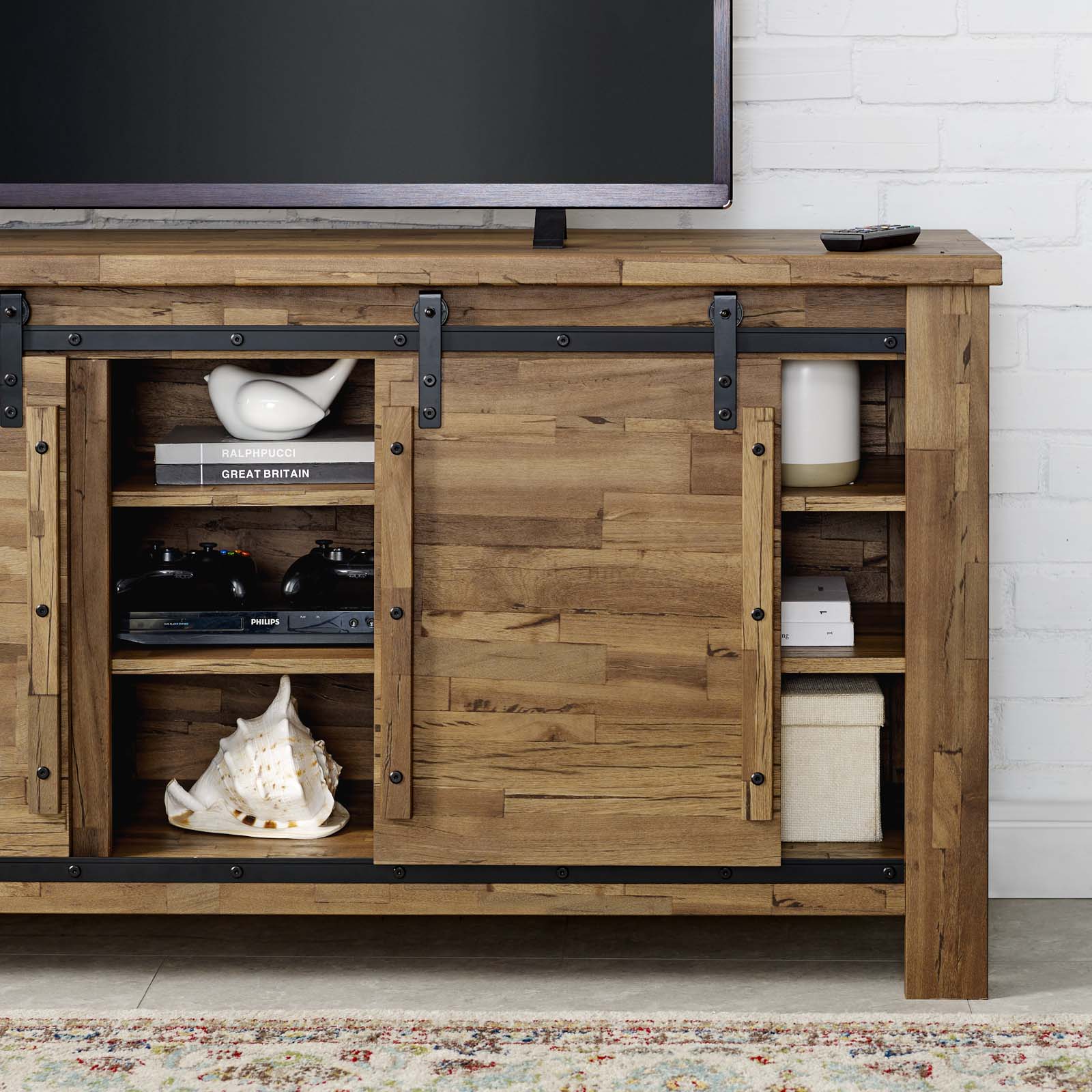 Cheshire 71" Rustic Sliding Door TV Stand in Walnut