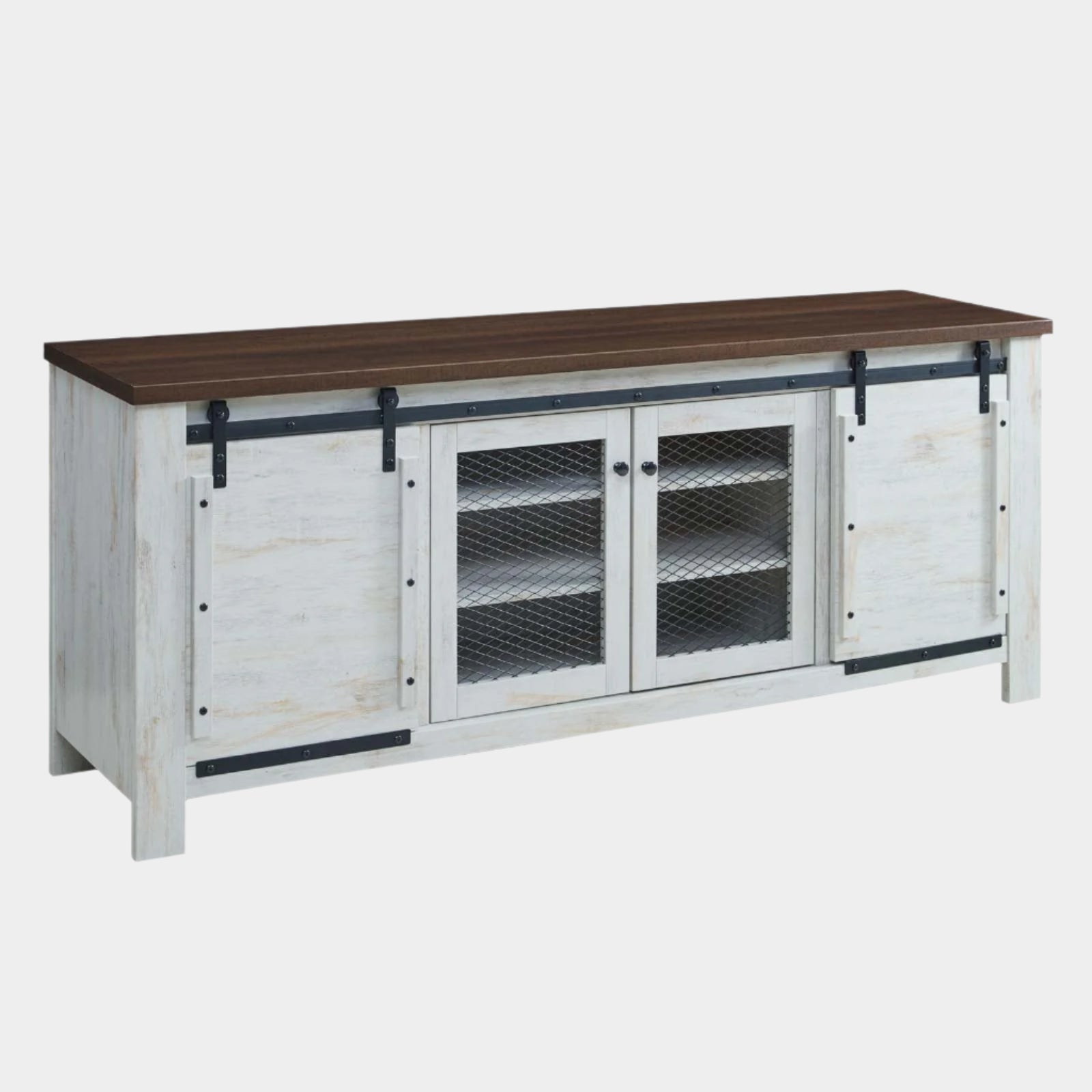 Bennington 71" Rustic Sliding Door TV Stand in White