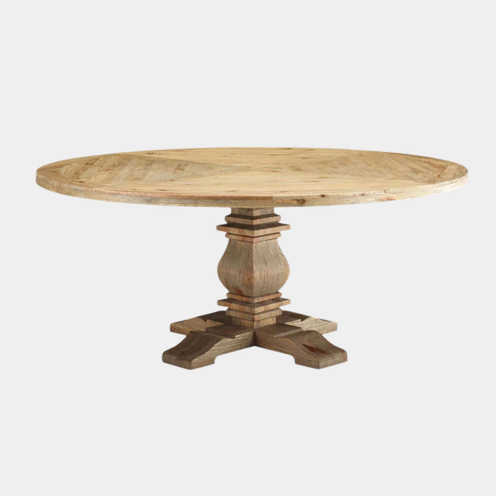 Column 71" Round Pine Wood Dining Table in Brown