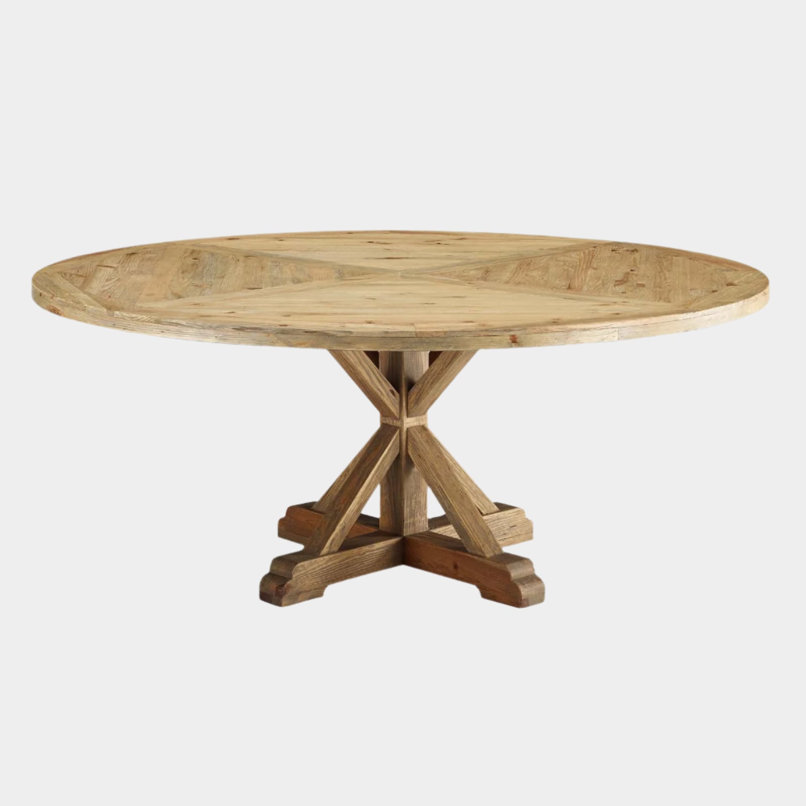 Stitch 71" Round Pine Wood Dining Table in Brown