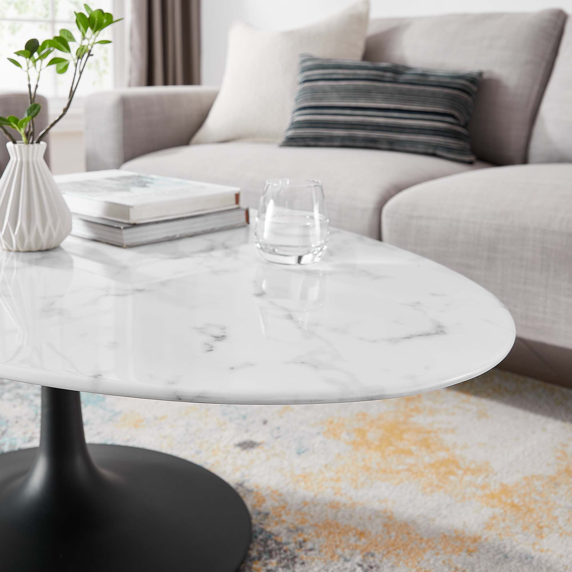 Oval Faux Marble Coffee Table