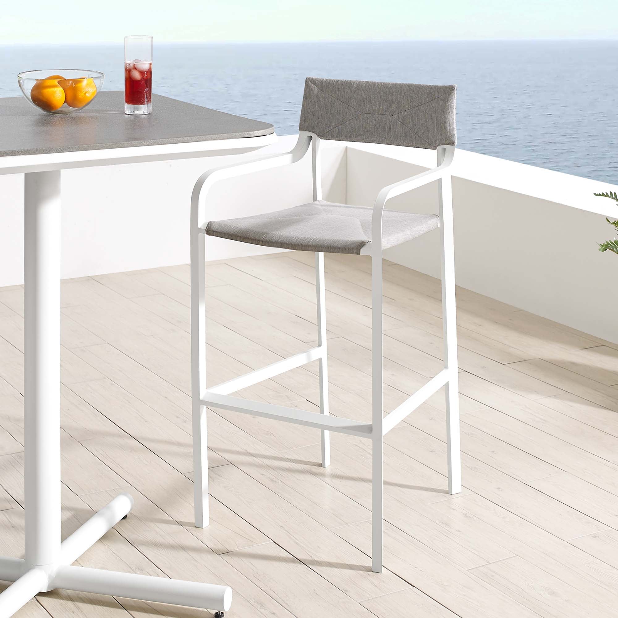 Raleigh Stackable Outdoor Patio Aluminum Bar Stool in White Gray