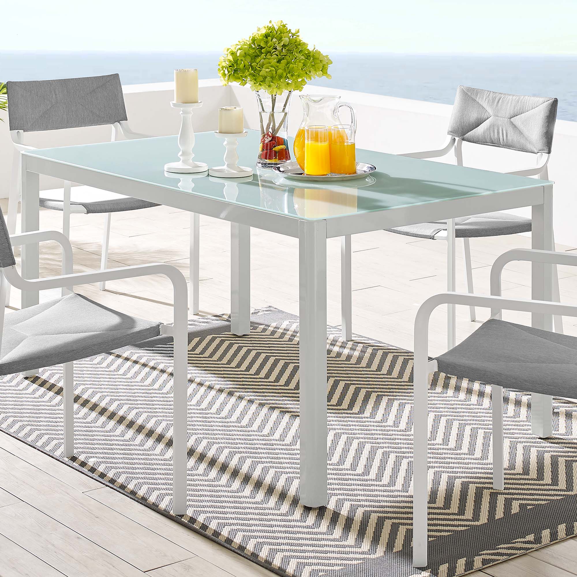 Raleigh 59" Outdoor Patio Aluminum Dining Table in White